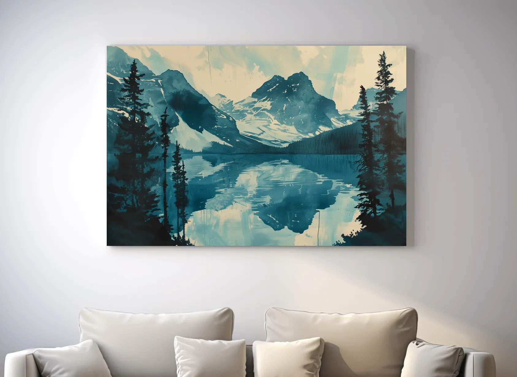 Rocky Mountains Alpine Lake Reflection - Watercolor Mountain Artwork
