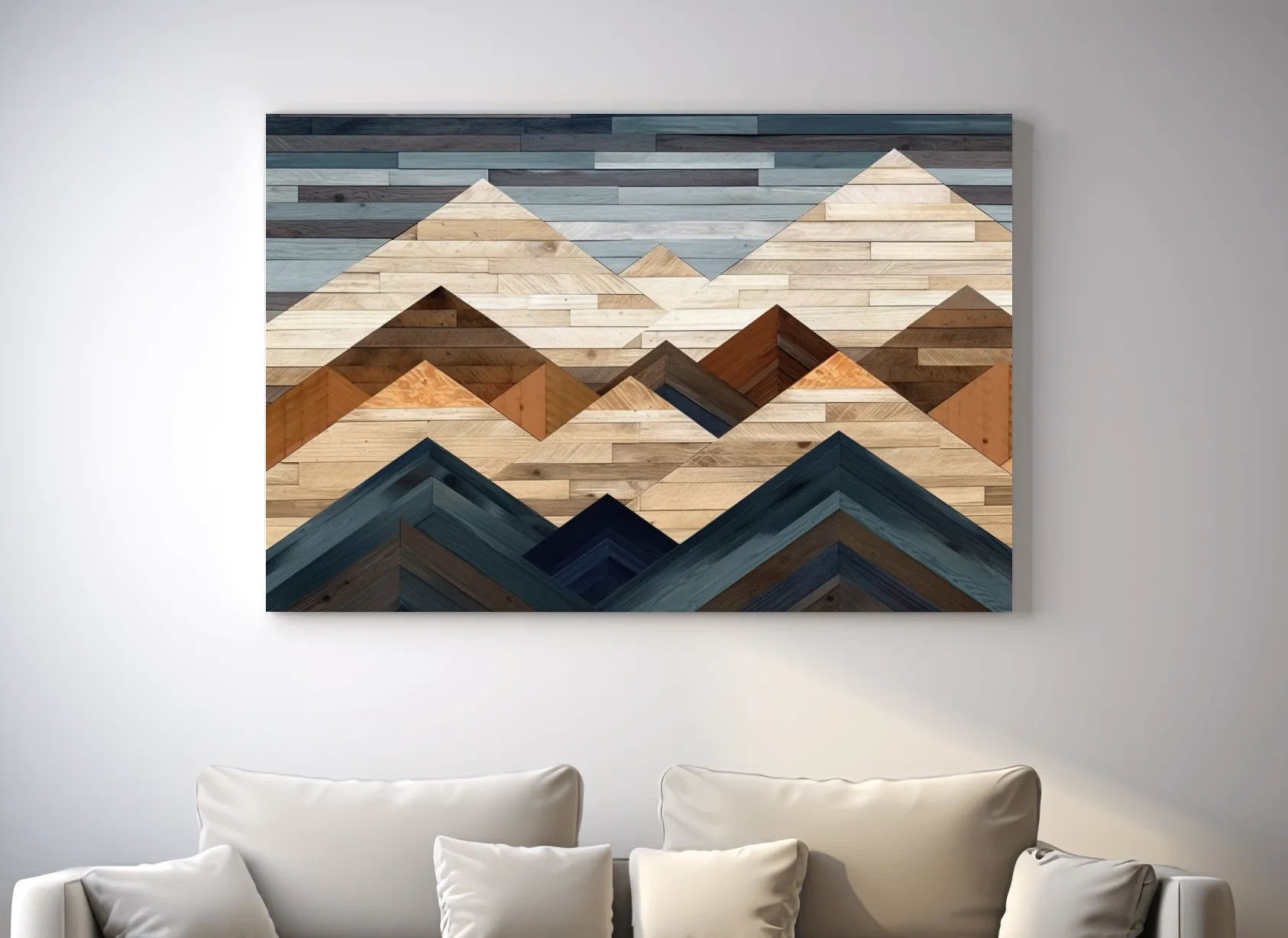Geometric Reclaimed Wood Mountain Peaks - Modern Rustic Landscape Artwork