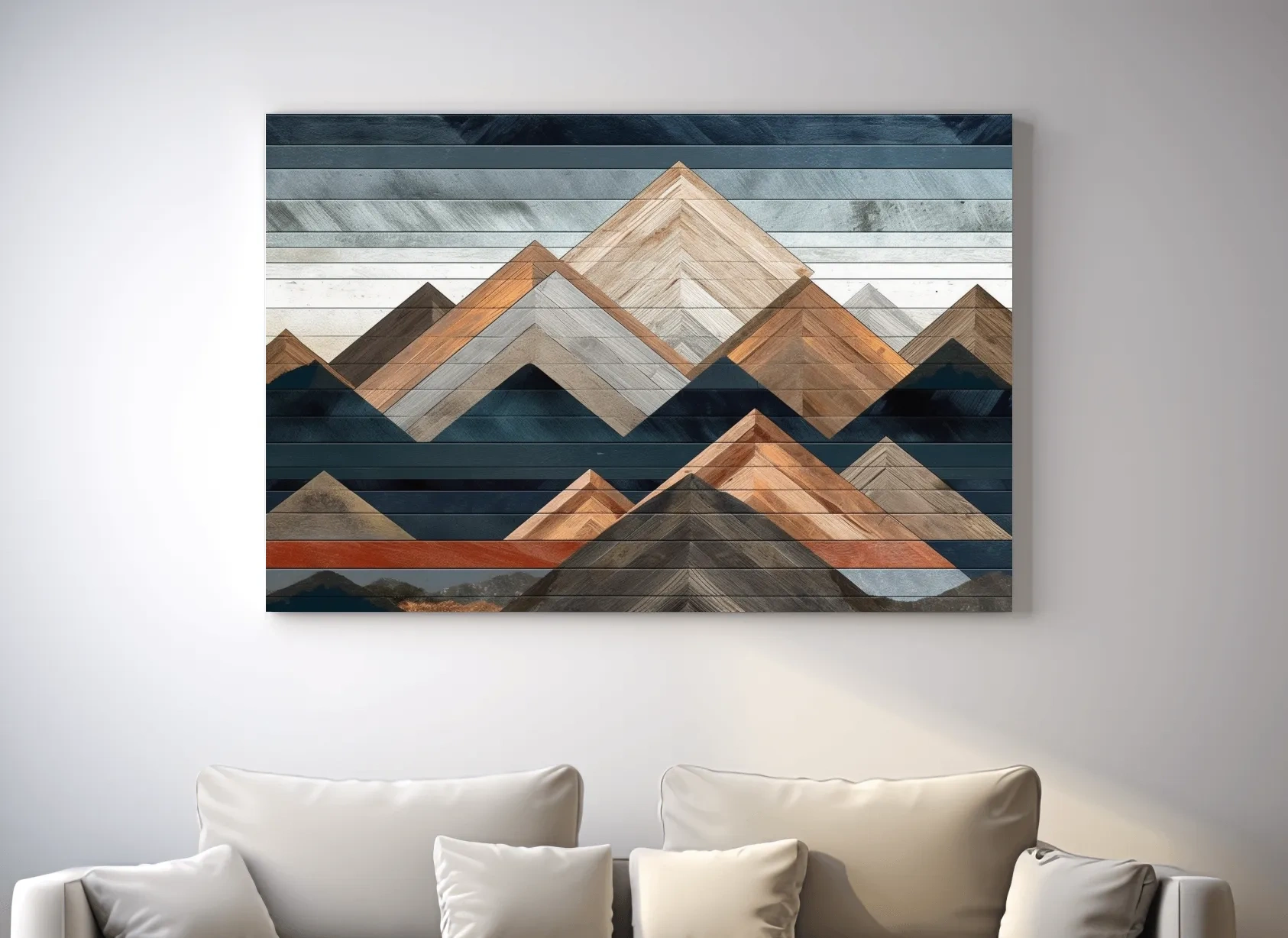 Geometric Woodgrain Mountain Peaks - Modern Abstract Landscape Wall Art