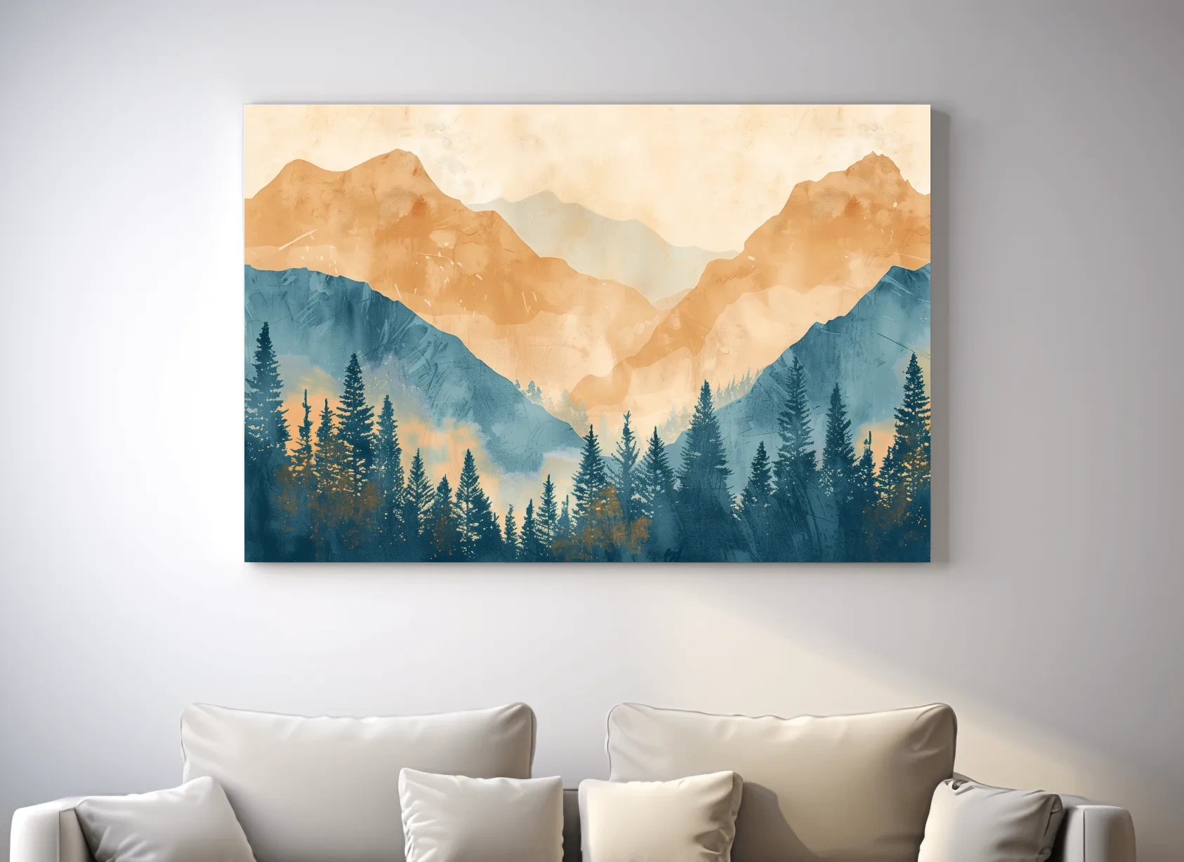 Misty Mountain Range Watercolor - Pine Forest Landscape Artwork