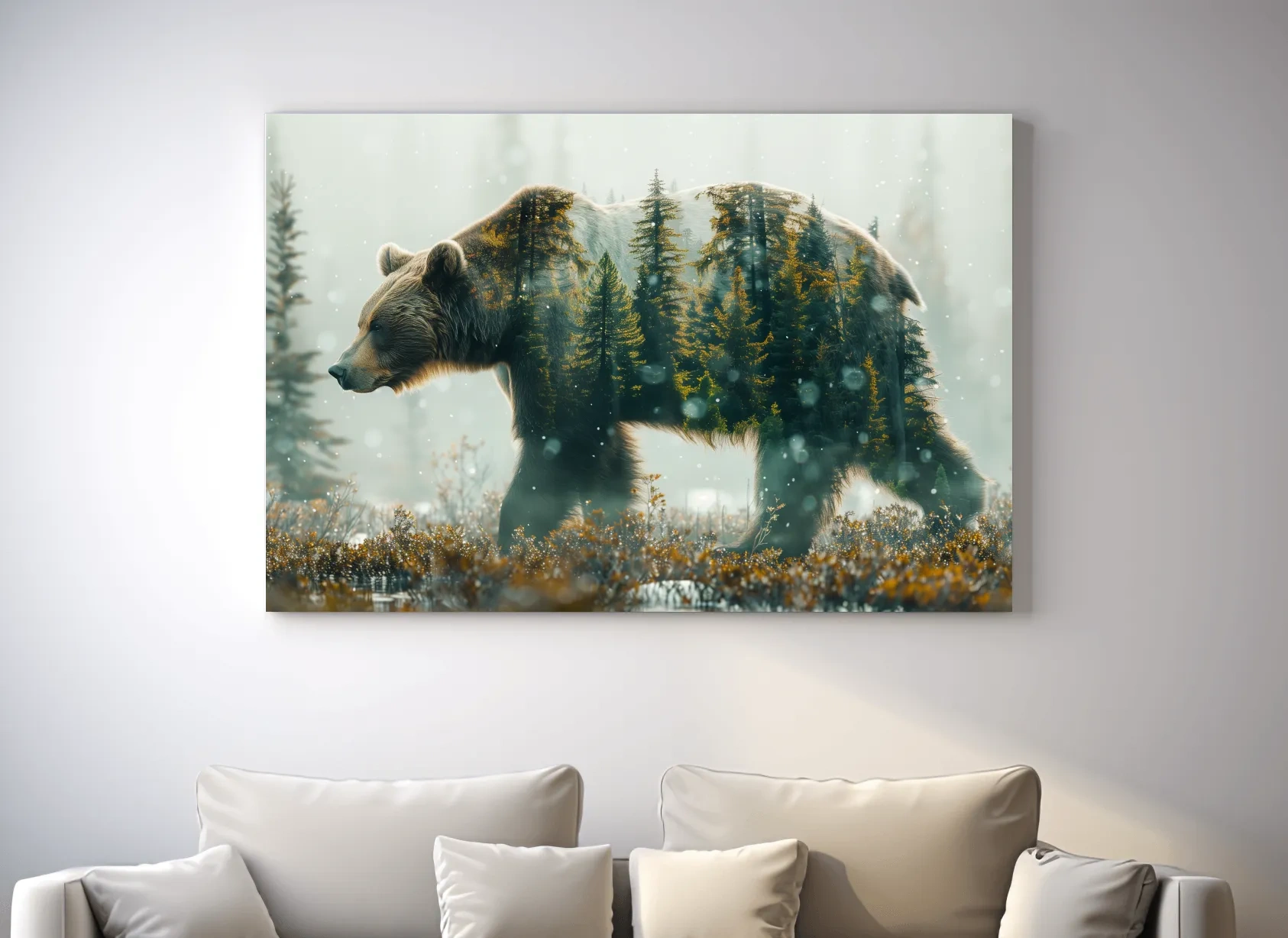 Moody Double Exposure Grizzly Bear Forest - Photographic Wildlife Wall Art