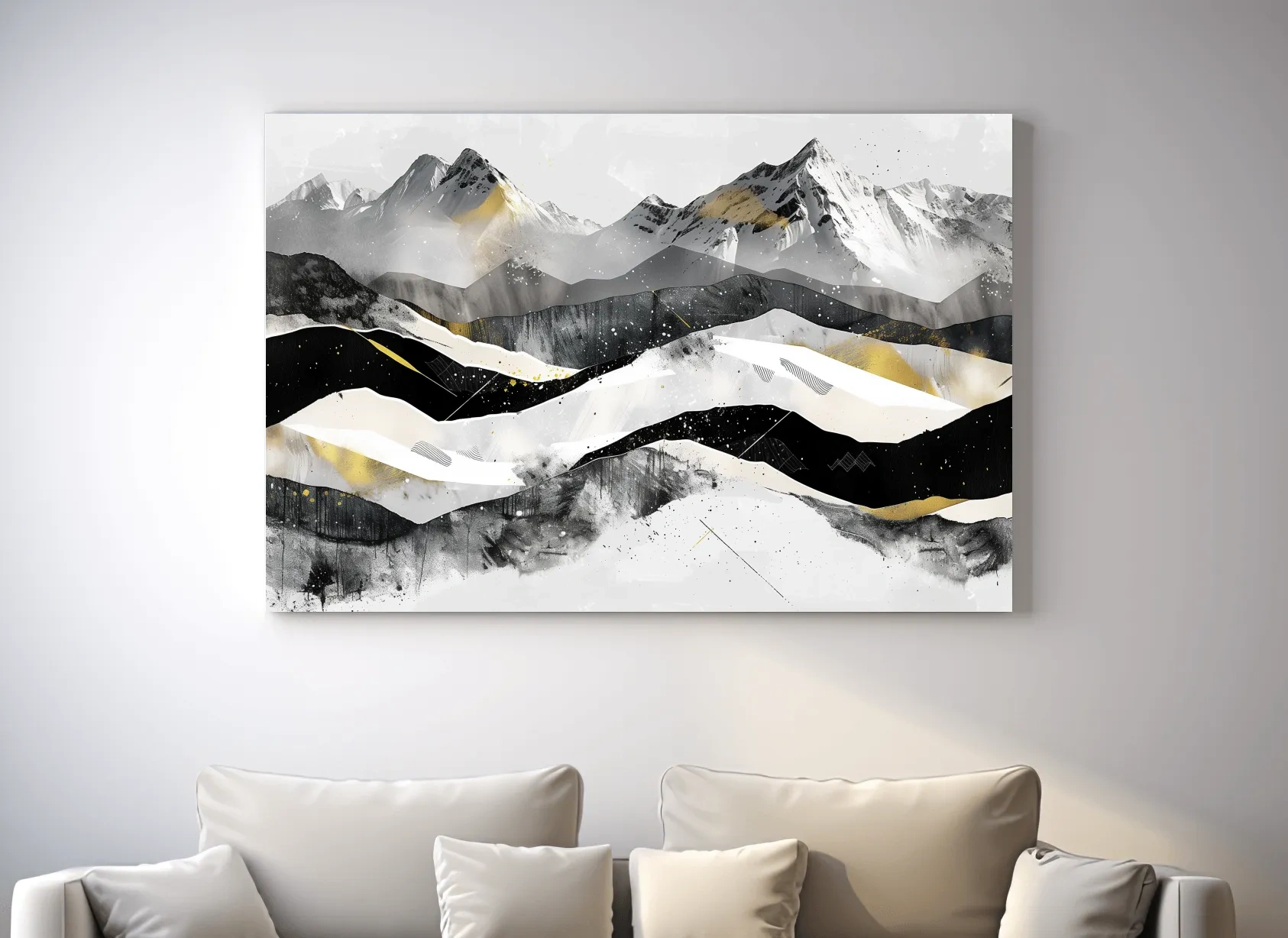 Abstract Mountain Range With Gold Accents - Modern Alpine Landscape Wall Art