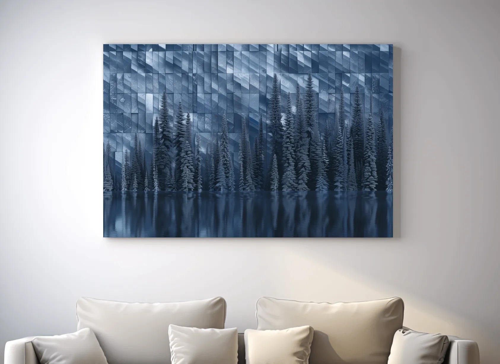 Geometric Digital Alpine Lake Artwork - Abstract Winter Landscape Wall Art