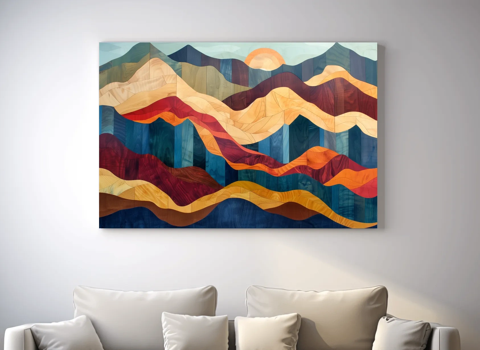 Layered Abstract Mountain Sunset Woodgrain - Mid Century Modern Wall Art