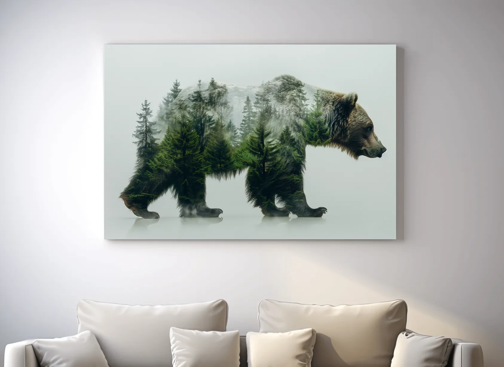 Grizzly bear artwork, double exposure forest art