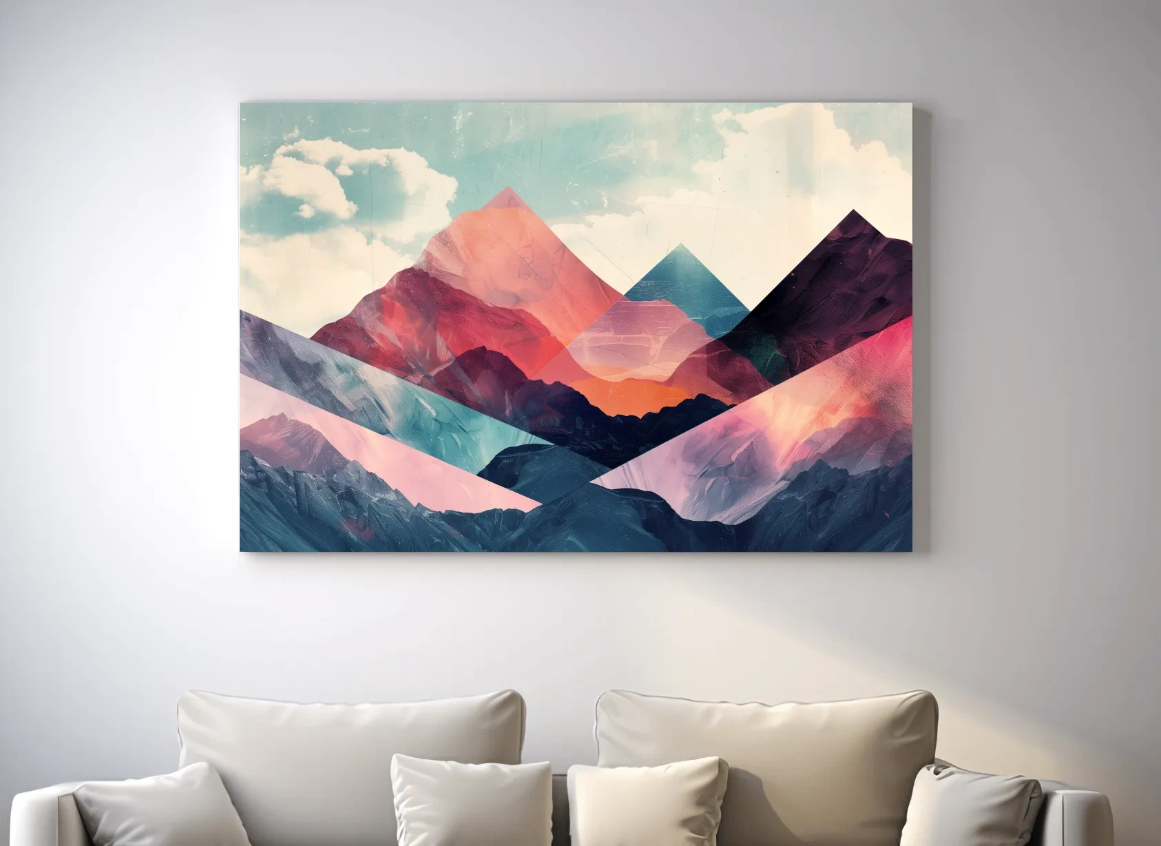 Vibrant Geometric Mountain Peaks - Modern Abstract Collage Wall Art