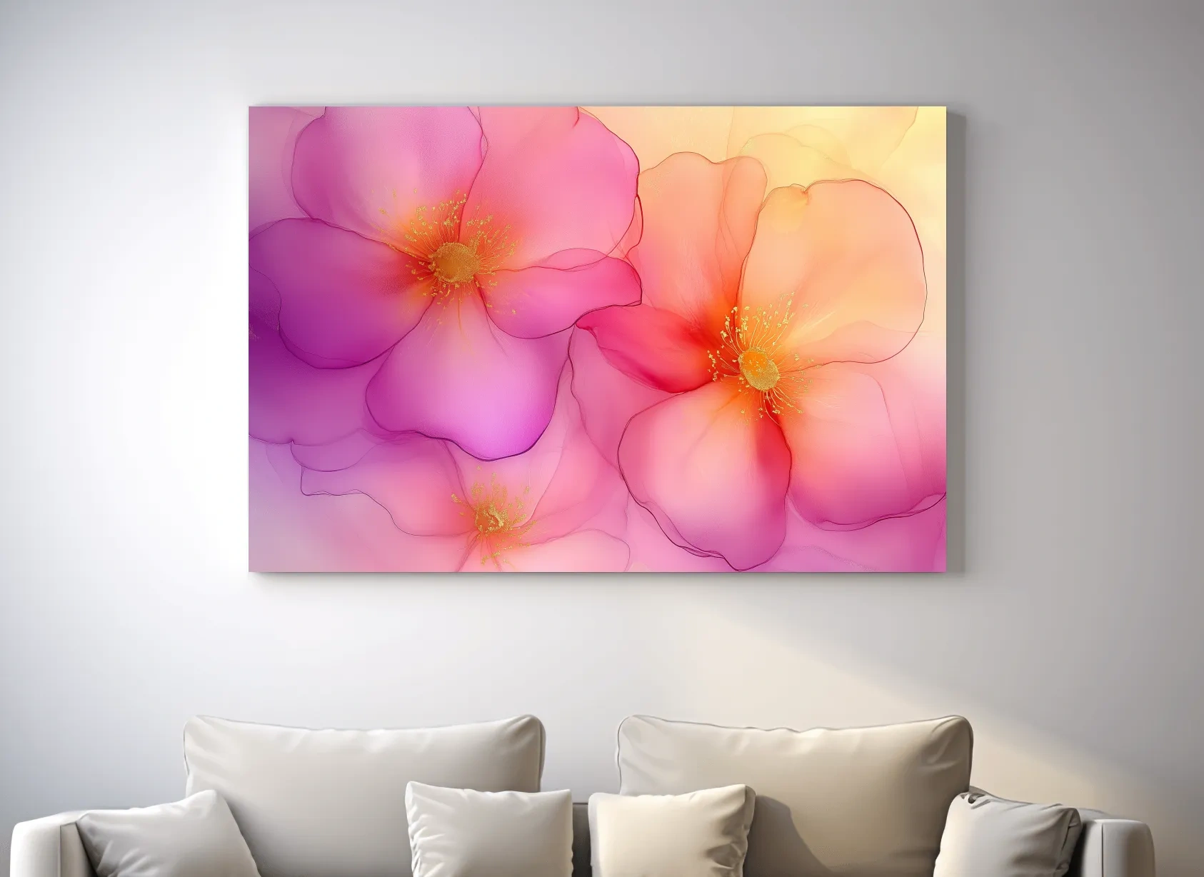 Vibrant Pink Blossom Watercolor Illustration - Modern Floral Wall Art