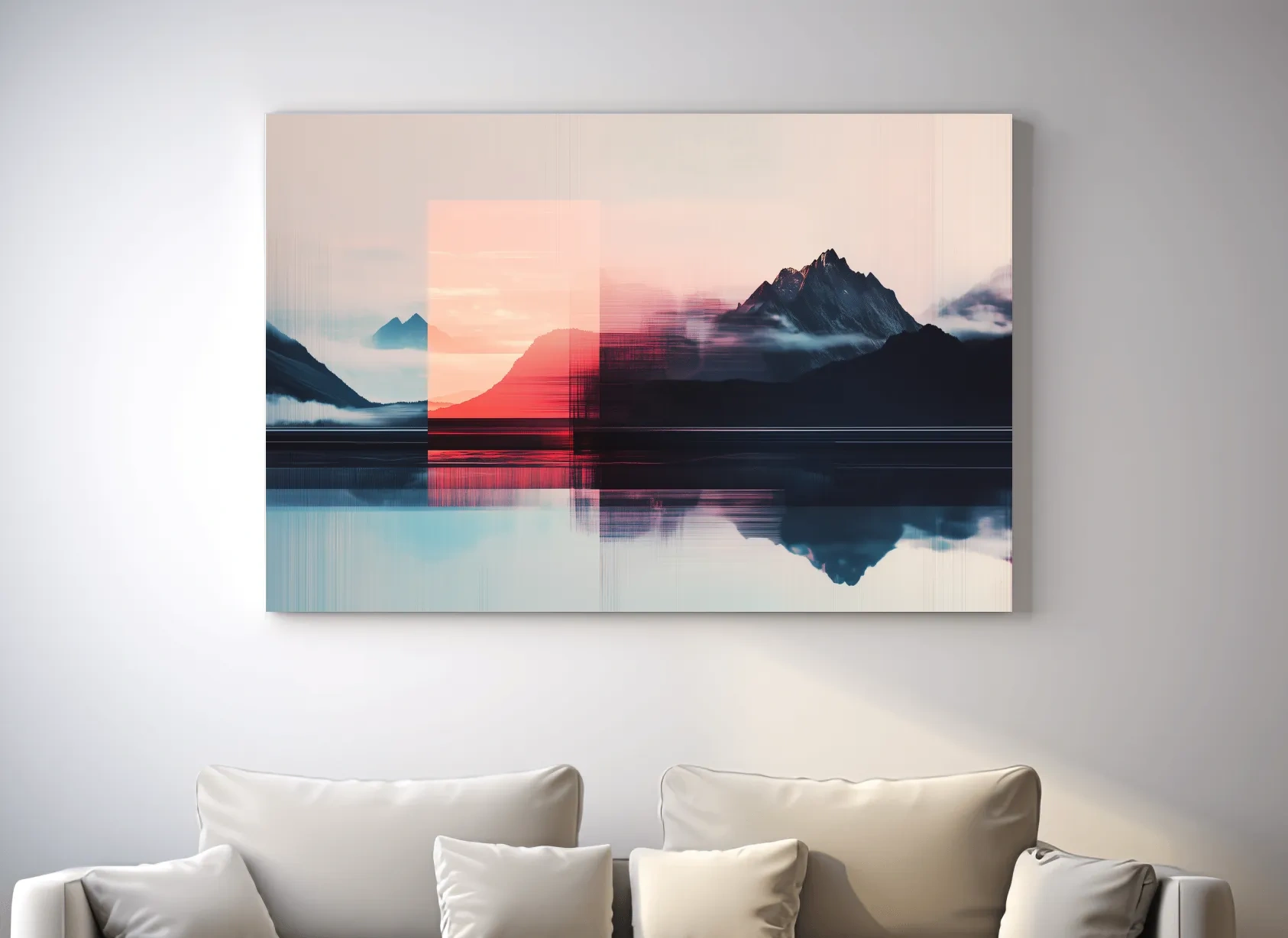 Glitch Art Alpine Mountain Sunset - Abstract Modern Wall Art