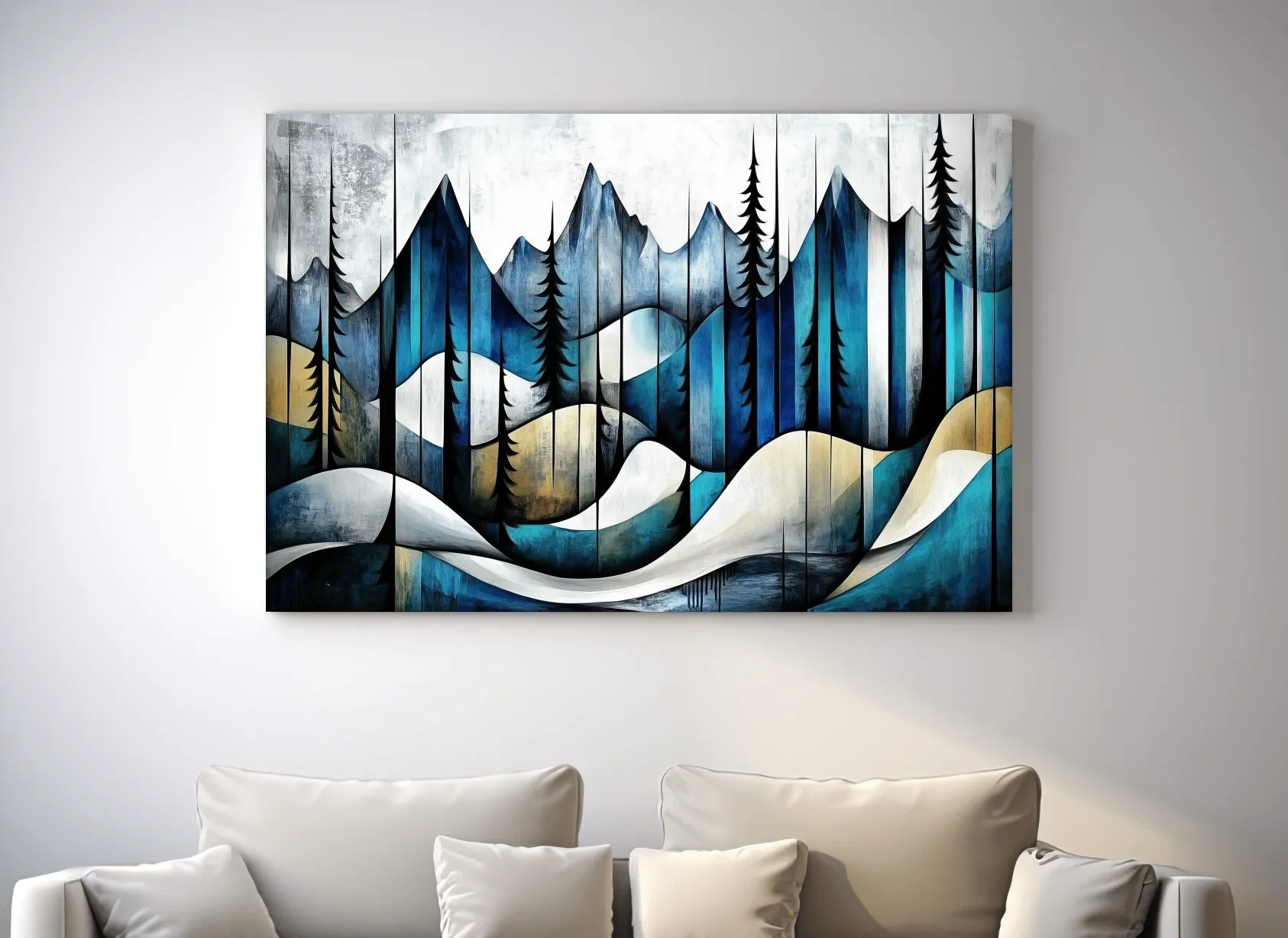 Abstract Alpine Forest Painting - Modern Mountain Wall Art