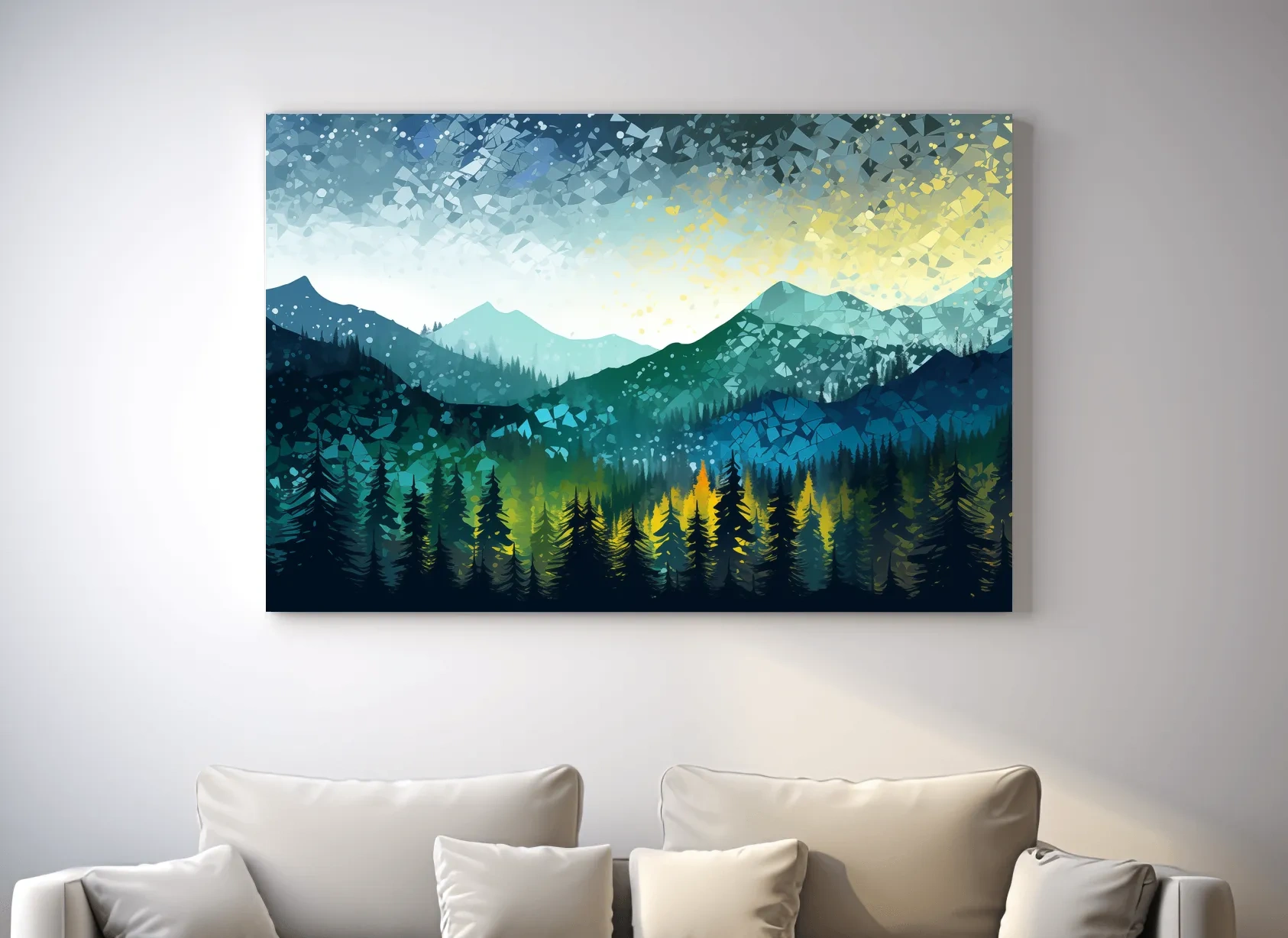Geometric Mountain Forest Landscape - Abstract Mosaic Wall Art