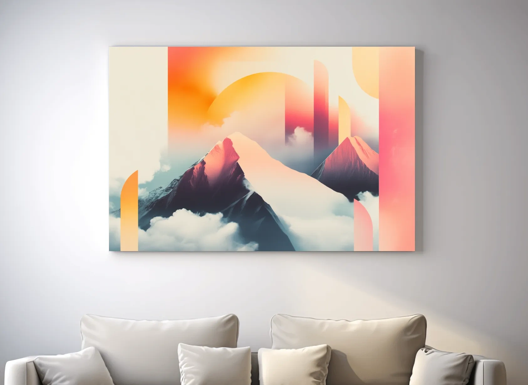 Abstract Retro Sunrise Mountain Peaks - Modern Ski Poster Wall Art
