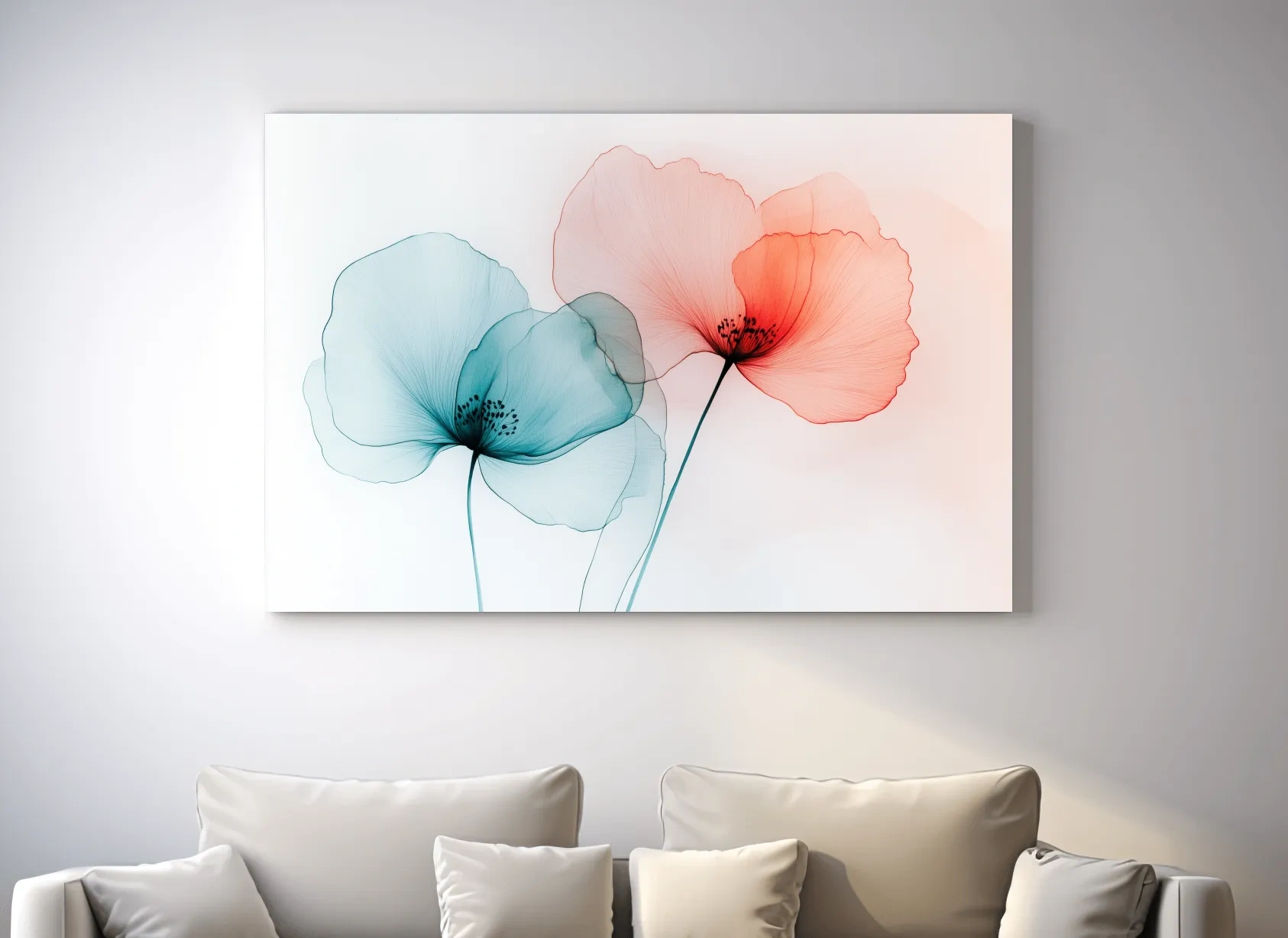 Minimalist Translucent Poppy Flowers Watercolour - Modern Botanical Wall Art