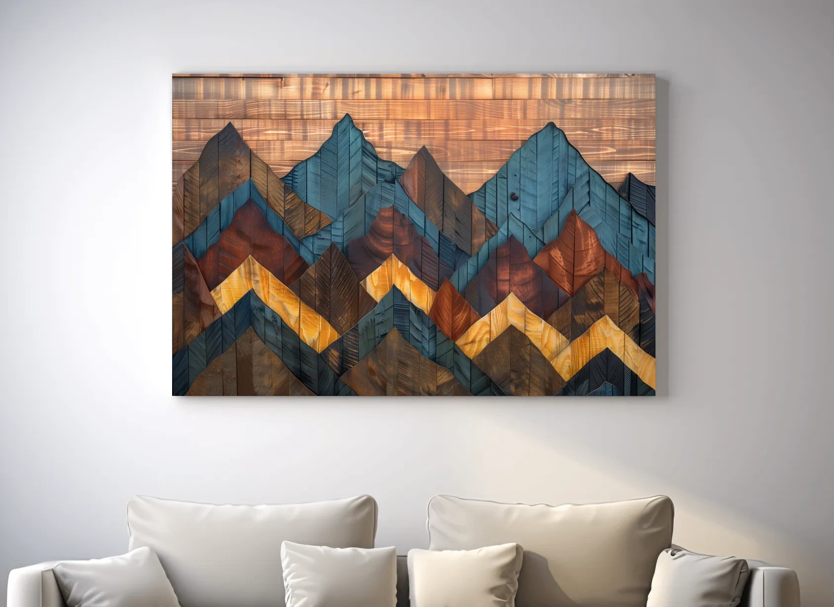 Geometric Wood Grain Mountain Range - Rustic Landscape Artwork