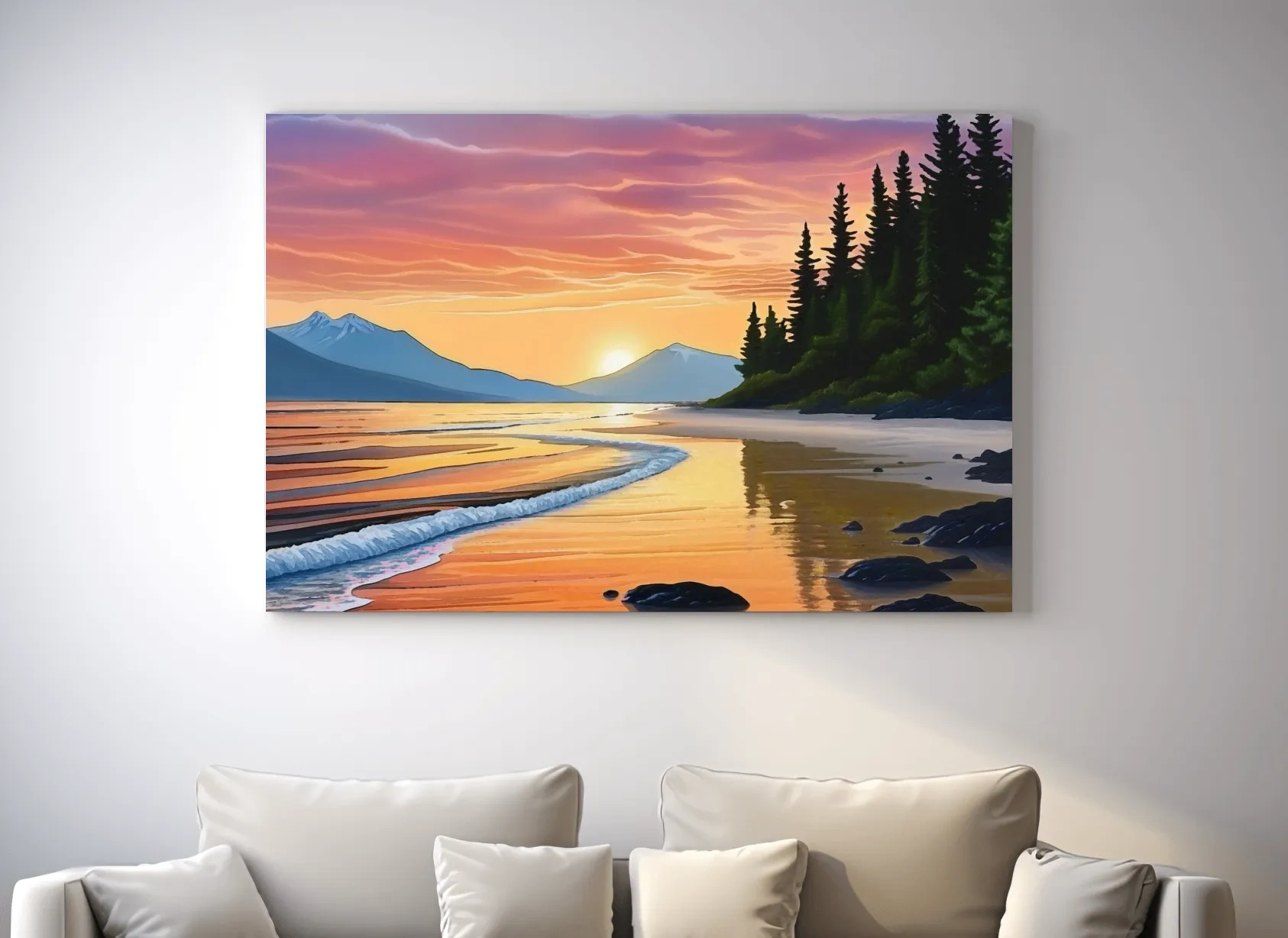 Pacific Northwest artwork, sunset over the beach painting