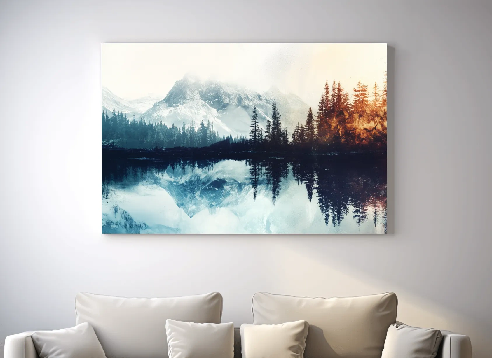 Misty Alpine Lake Reflection Landscape - Mountain Forest Sunrise Wall Art