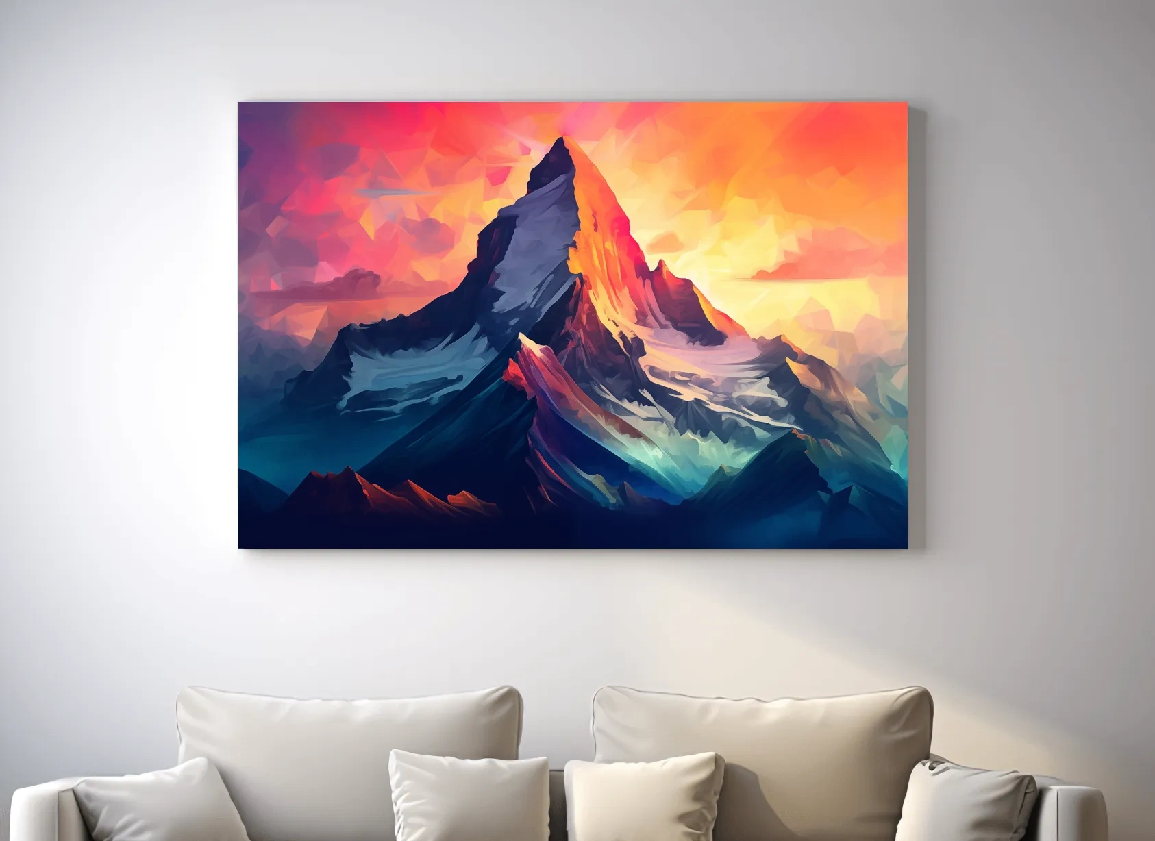 Vibrant Geometric Alpine Peak Sunrise - Modern Abstract Mountain Wall Art