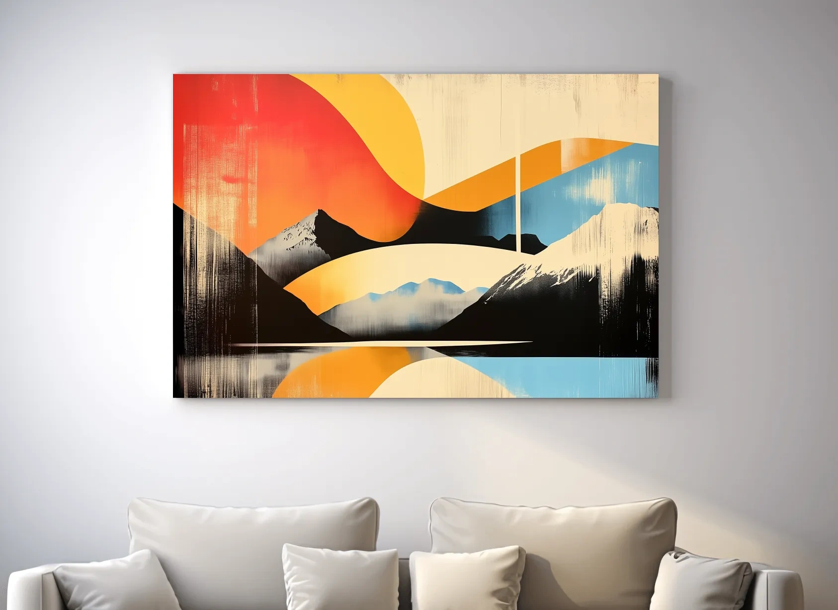 Abstract Retro Mountain Sunrise Landscape - Modern Graphical Wall Art
