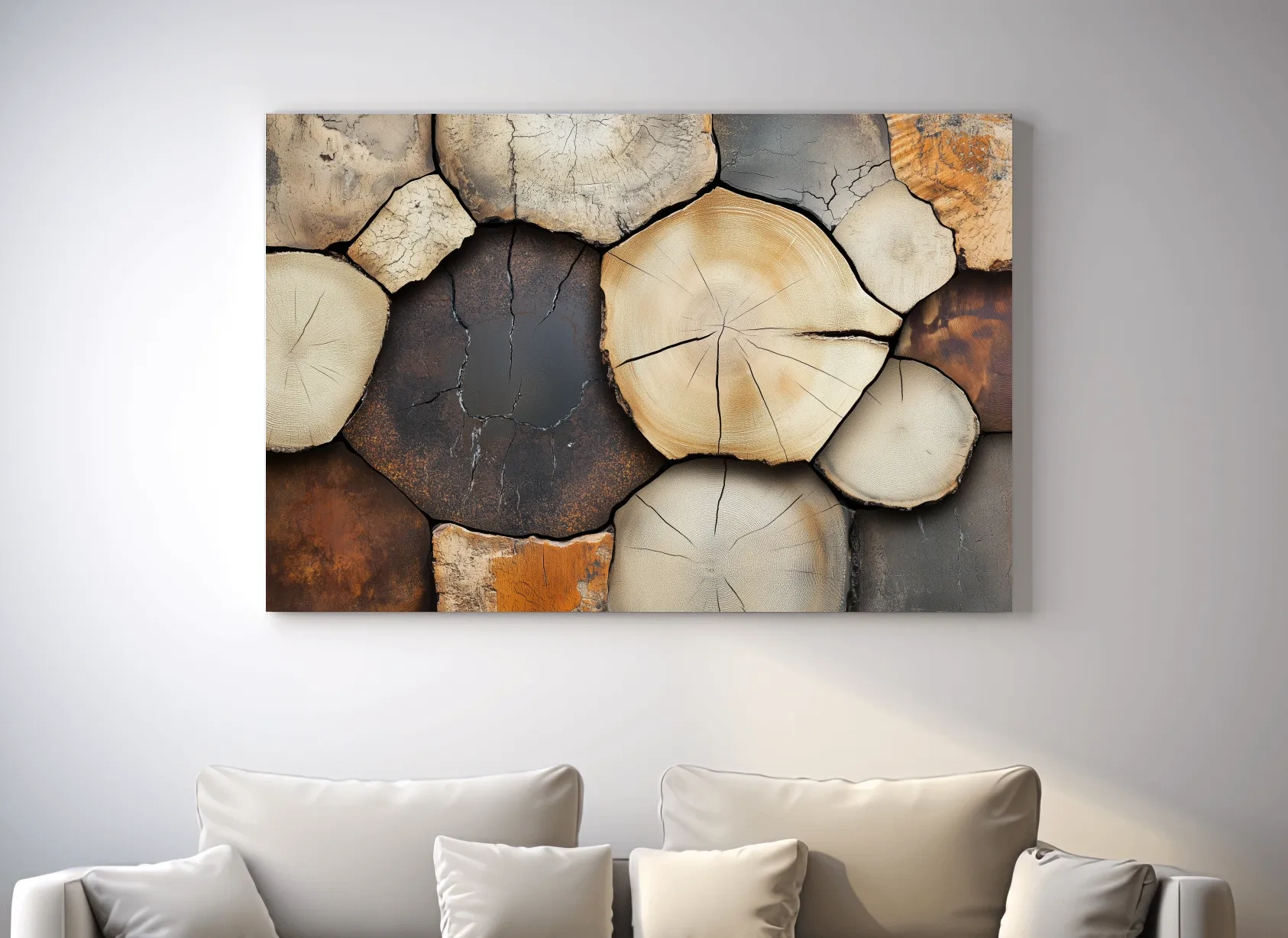 Rustic Stacked Firewood Log Cross Sections - Warm Neutral Wood Texture Wall Art Print