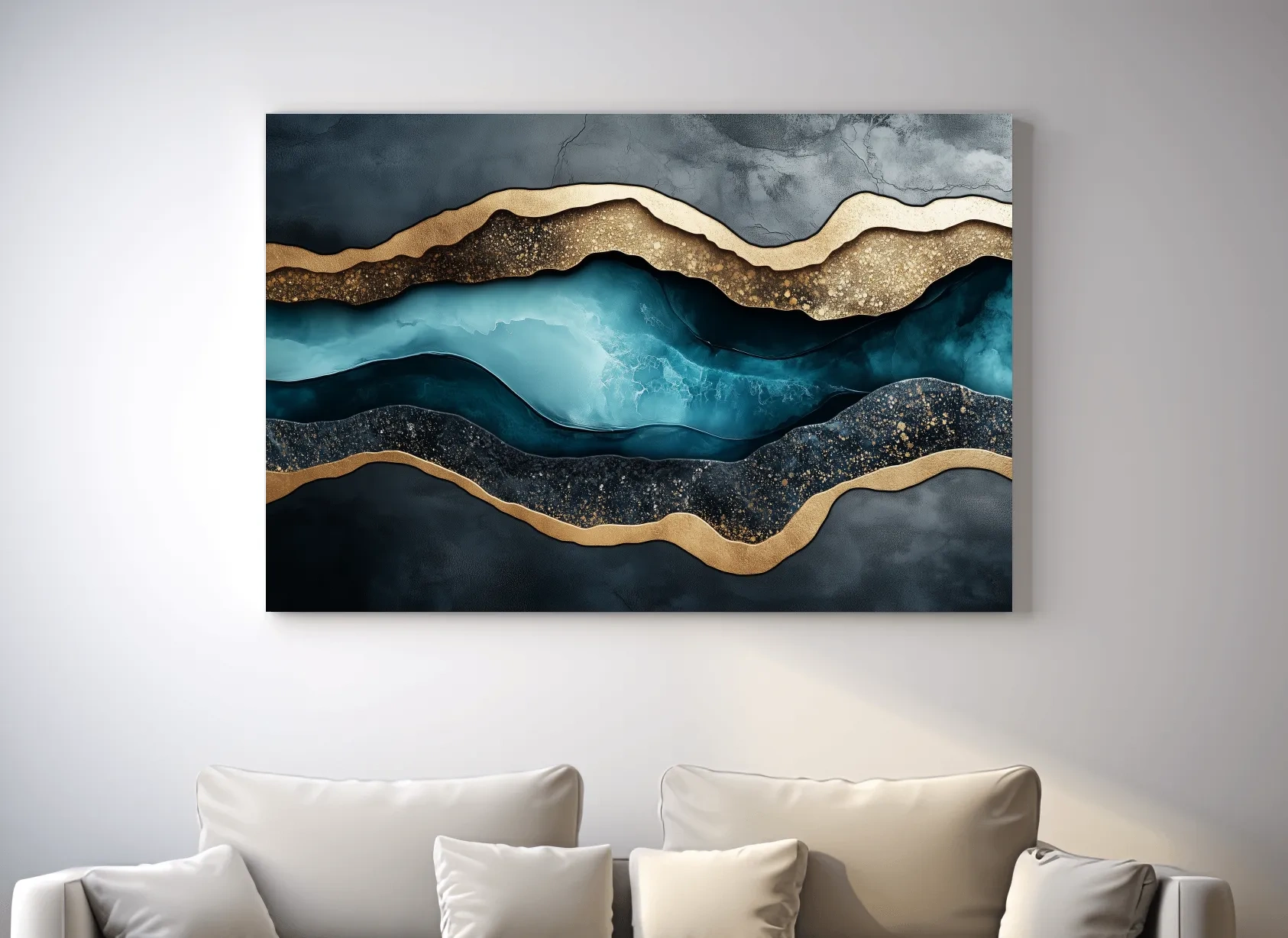 3D Natural Geode Resin Abstract Layers - Modern Gold Foil Texture Wall Art