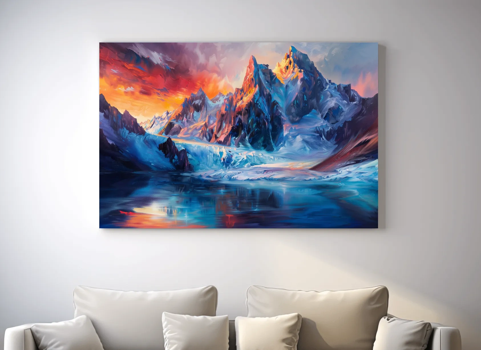 Vibrant Glacial Sunset Impressionism Painting - Dramatic Alpine Mountain Wall Art