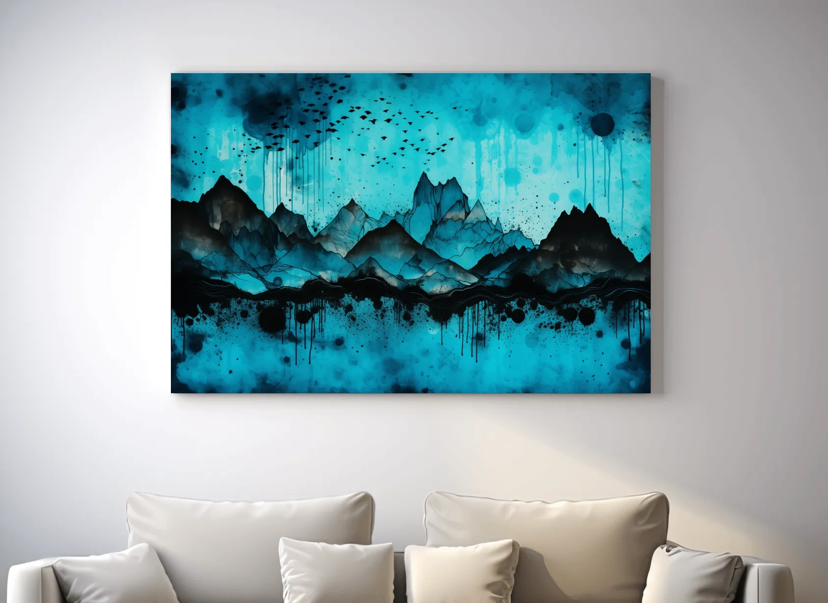 Ink Wash Mountain Range Artwork - Moody Abstract Watercolor Wall Art