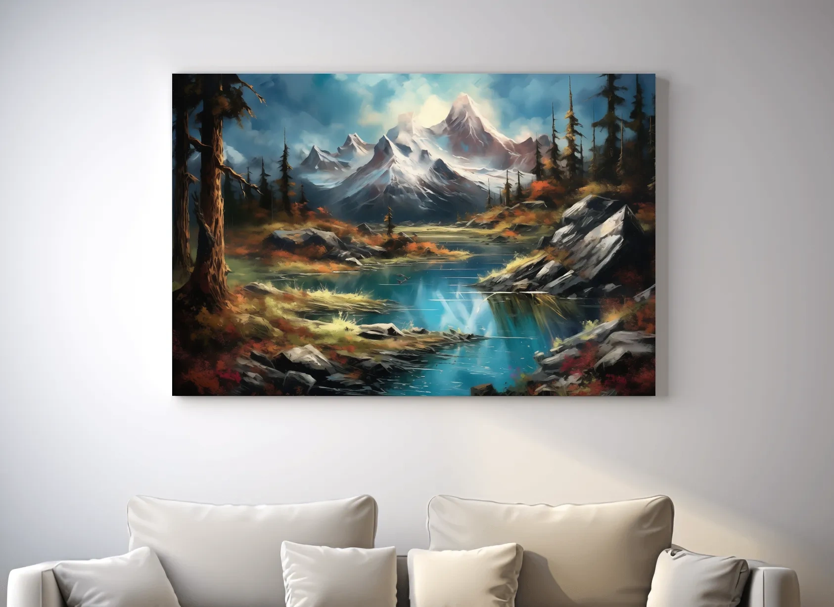 Alpine Lake And Snowcapped Peaks - Dramatic Landscape Painting Wall Art