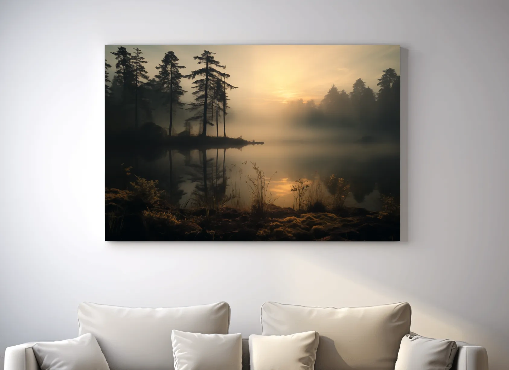Nature Photography Wall Art - Misty Lake Sunrise & Forest