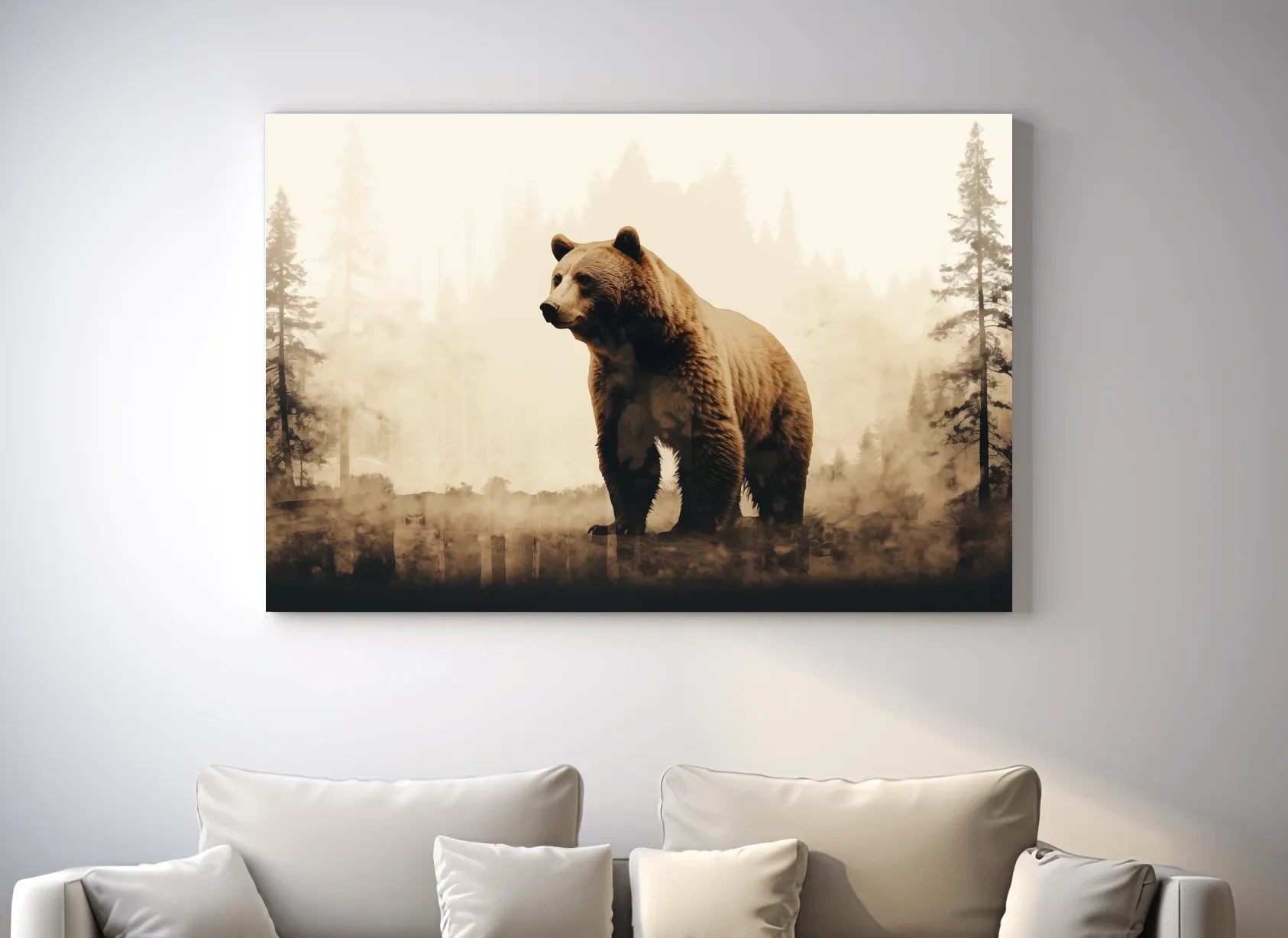 Grizzly Bear Double Exposure Forest - Rustic Wildlife Nature Wall Art