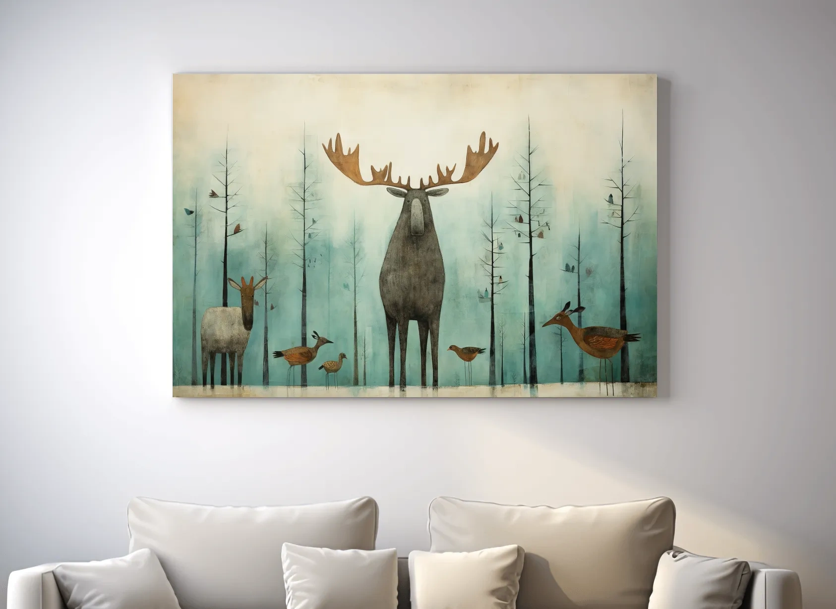 Whimsical Scandi Folk Art - Moose & Woodland Animals Wallart