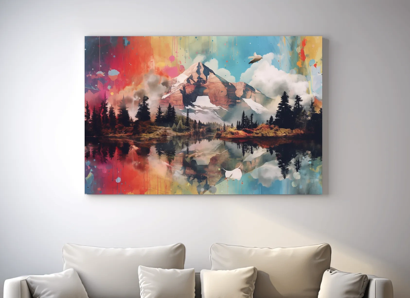 Colourful abstract mountain painting