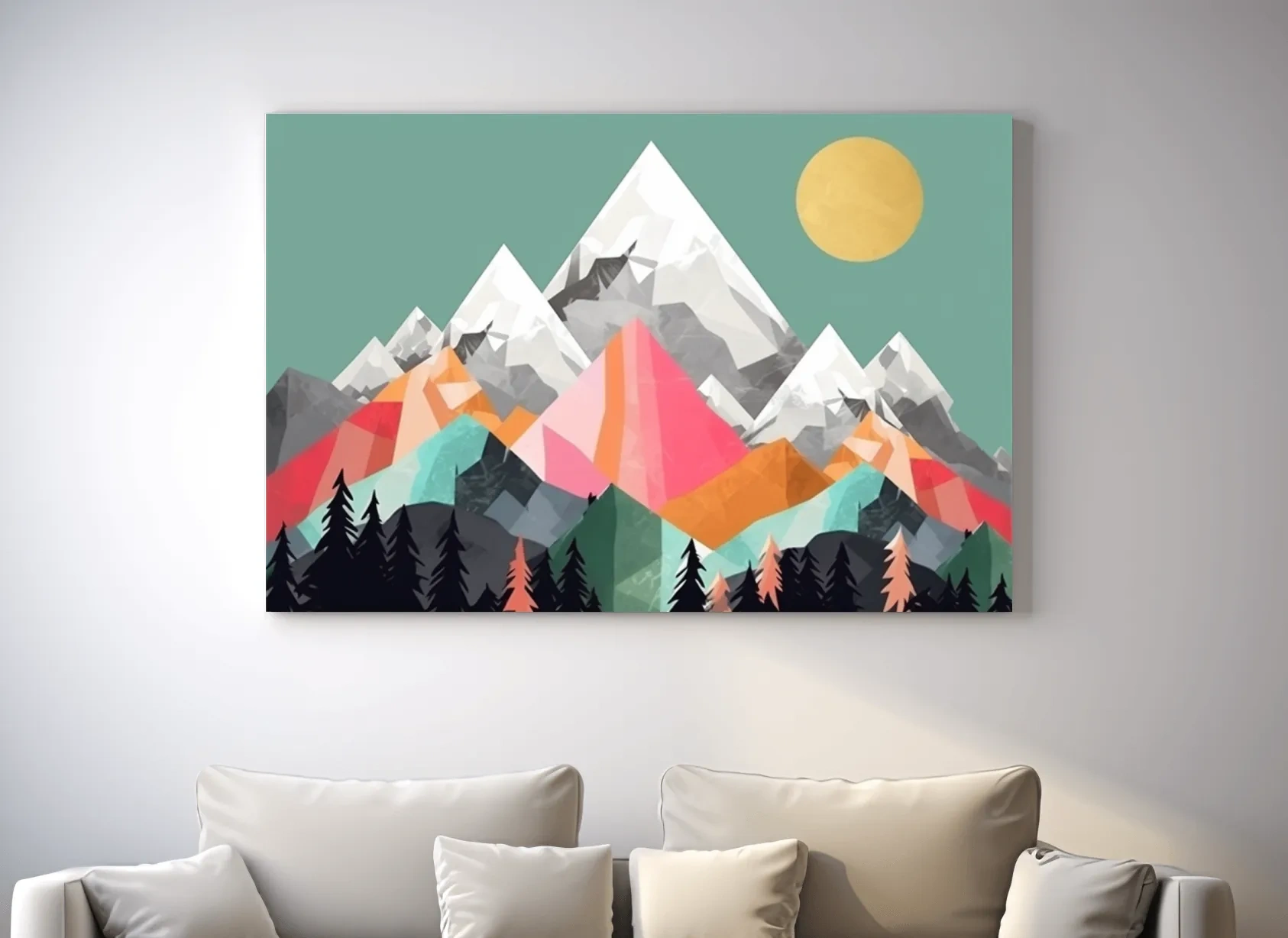 Simple 2D mountain art, colourful mountain ranges