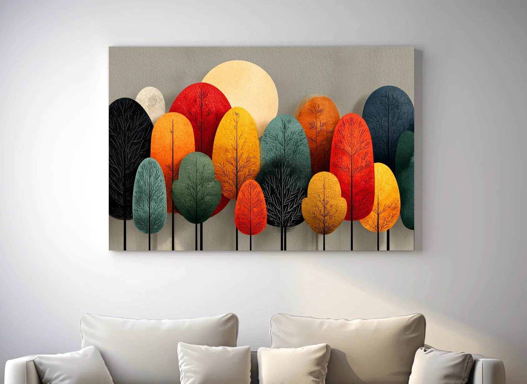 Mid-Century Abstract Autumn Forest Trees - Modern Scandinavian Landscape Artwork