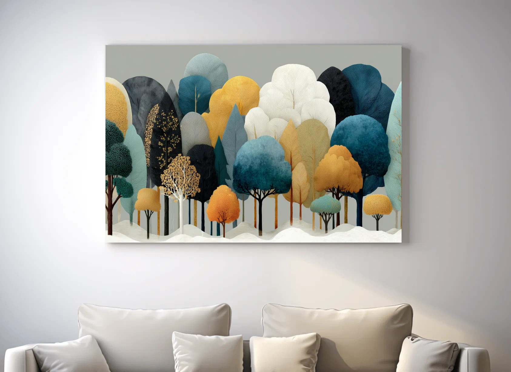 Scandinavian Winter Forest Trees Illustration - Modern Boho Nature Wall Art