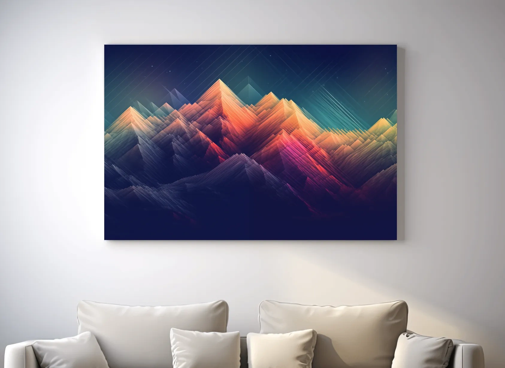 Vibrant Geometric Neon Mountain Peaks - Abstract Alpine Wall Art