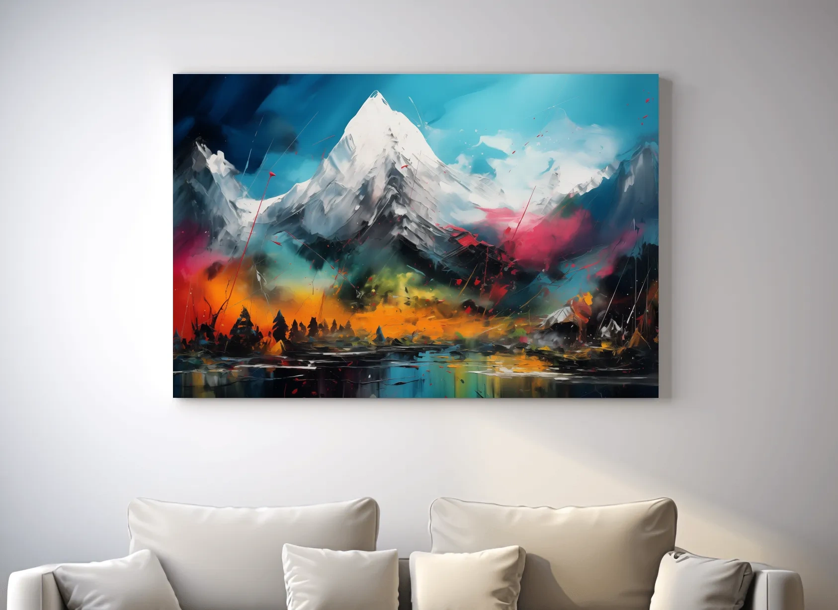 Vibrant Abstract Alpine Mountain Peaks - Colorful Impasto Painting Style Wall Art
