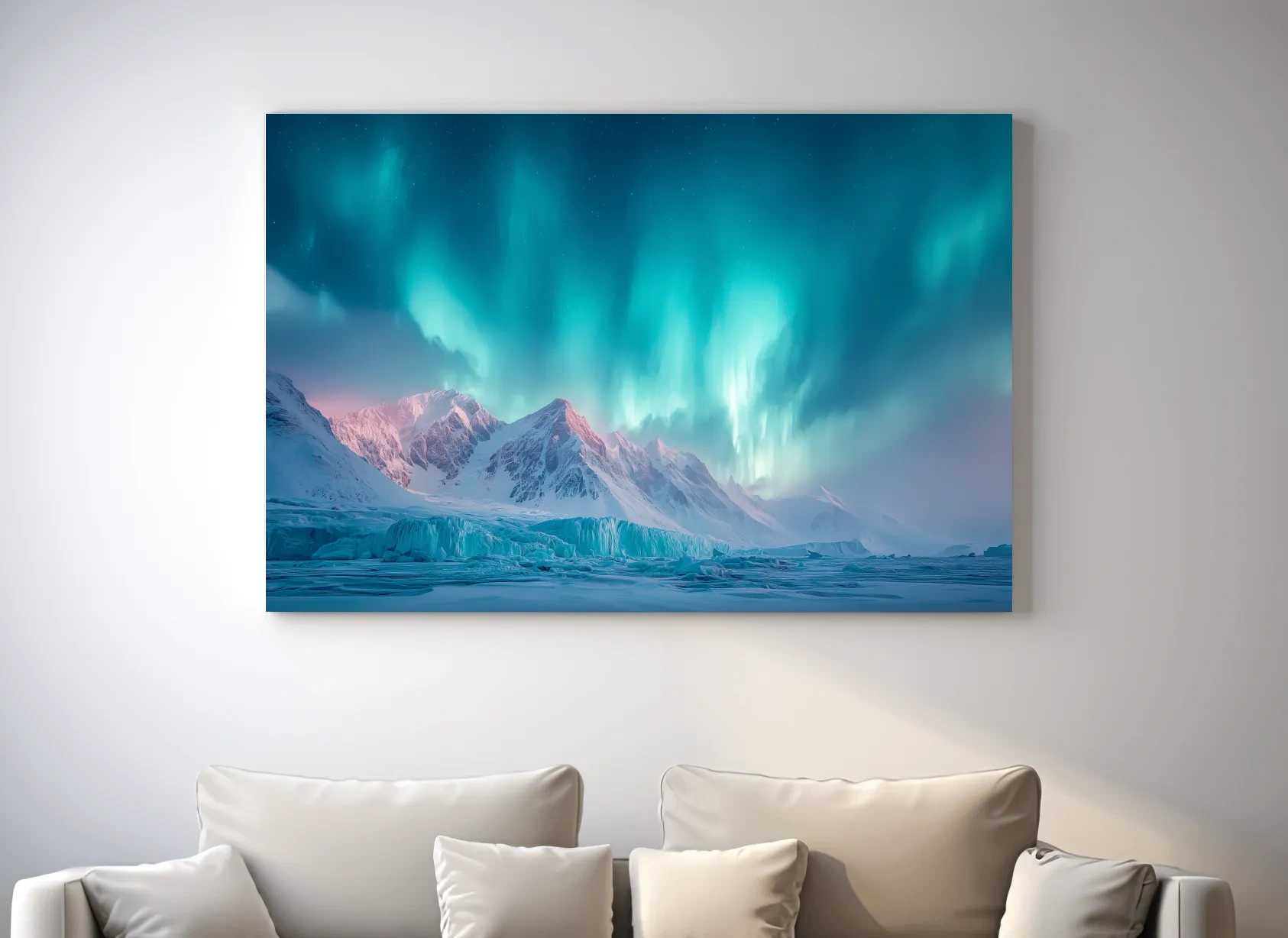 Aurora Borealis Over Icy Arctic Mountains - Northern Lights Wall Art