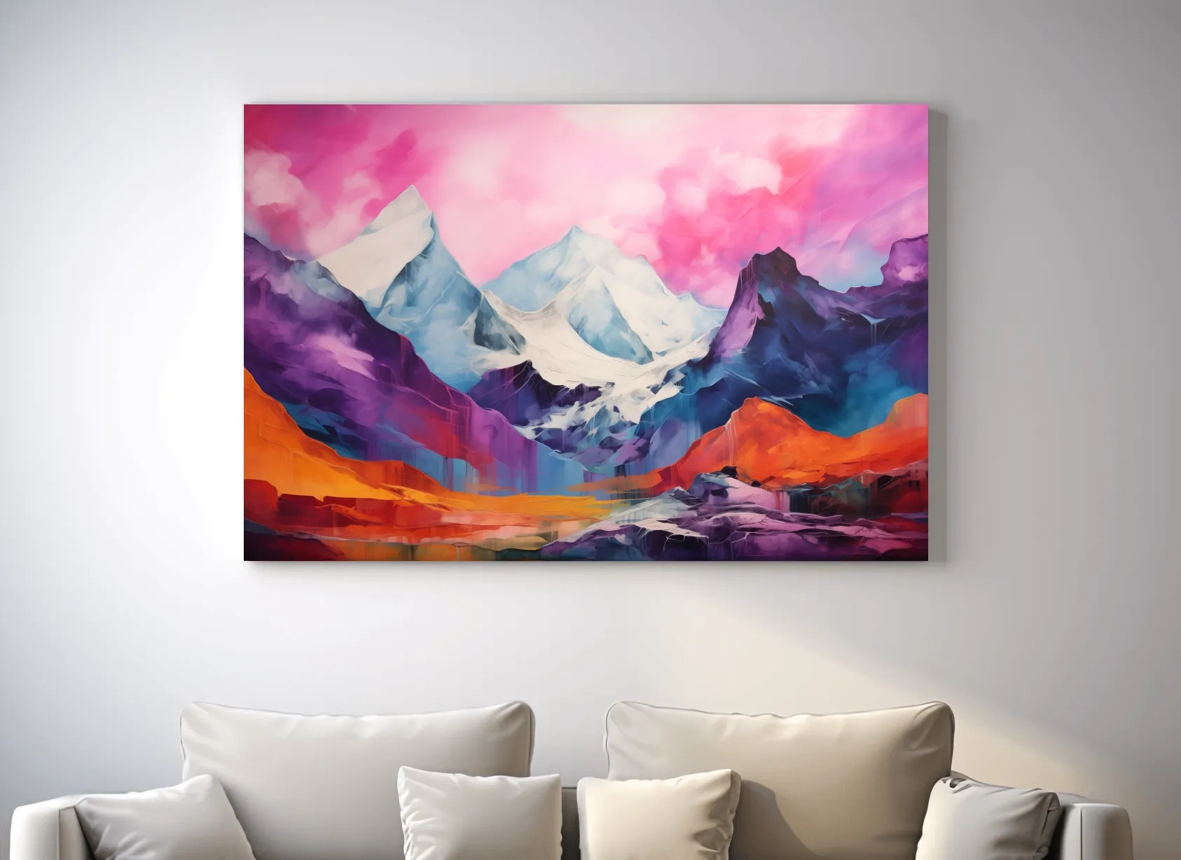 Vibrant Abstract Alpine Mountain Landscape Painting - Colorful Contemporary Wall Art