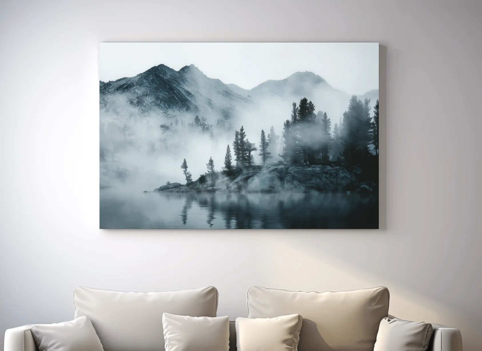 Frosty Alpine Mountain Lake Photography - Black & White Landscape Wall Art