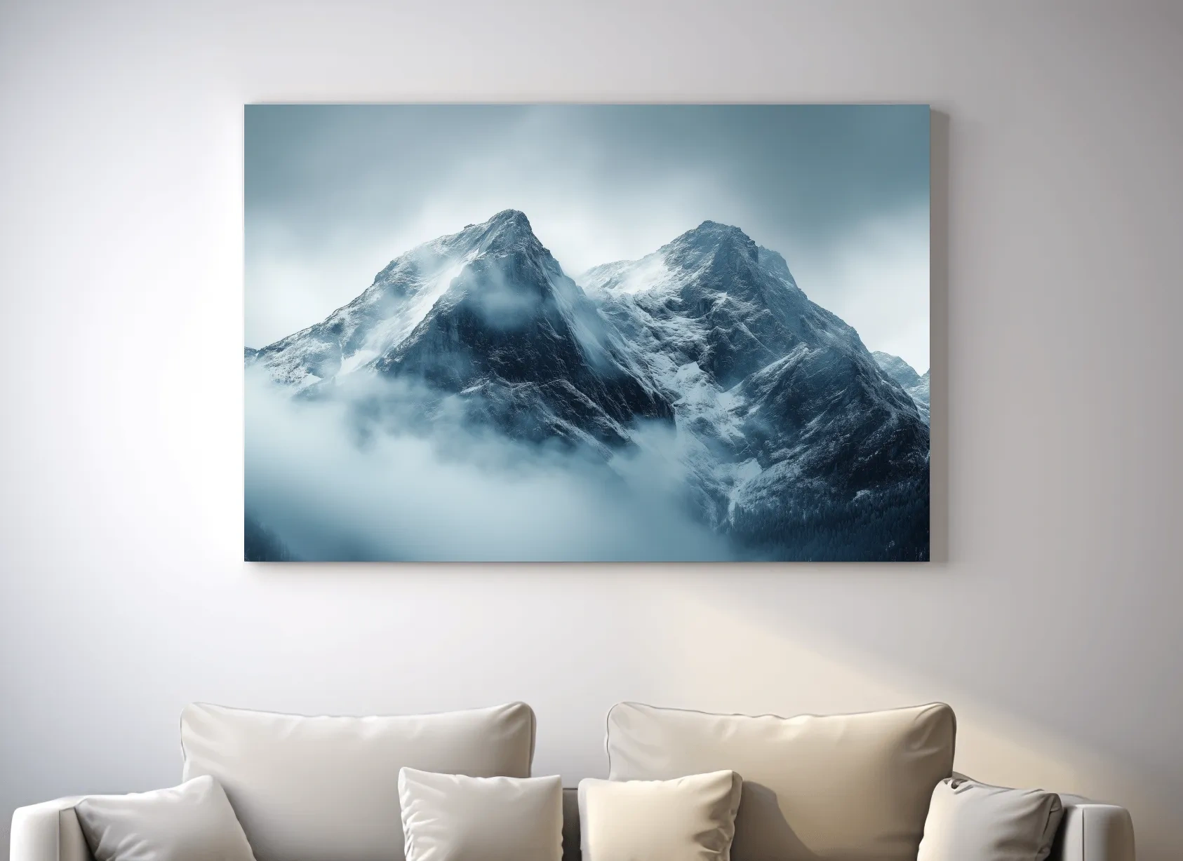 Moody Snowcapped Mountain Peaks - Atmospheric Alpine Photographic Wall Art