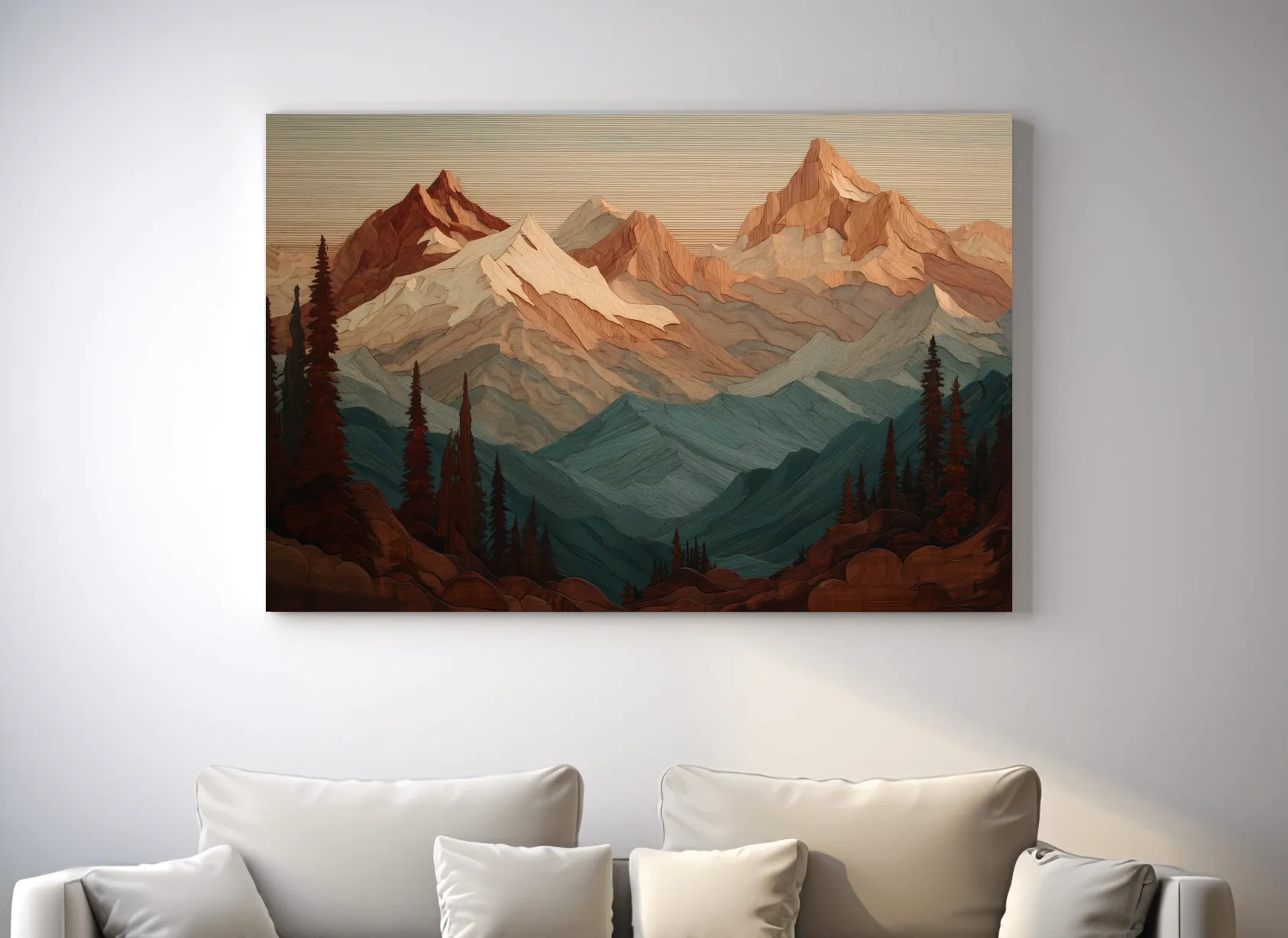 Layered Wood Alpine Mountain Range - Textured Topographic Landscape Wall Art