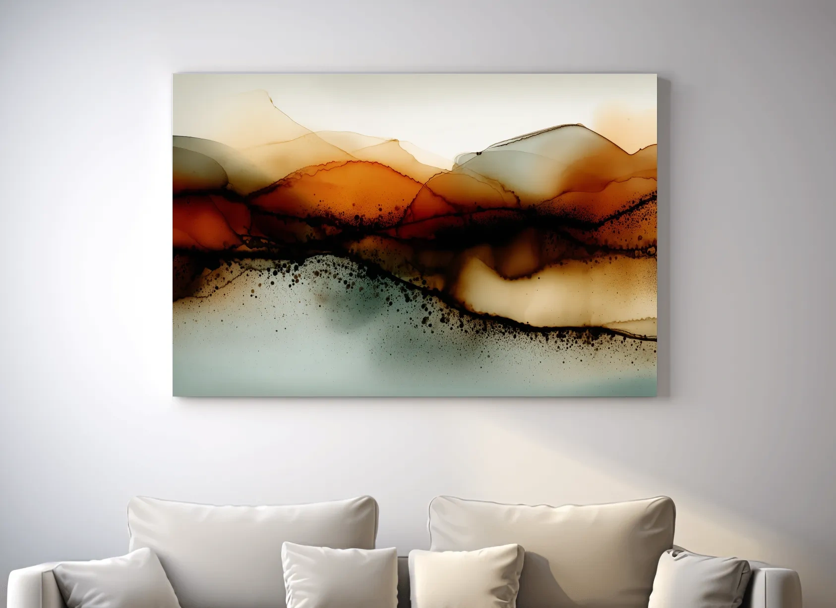 Moody Abstract Sepia Mountain Layers - Modern Alcohol Ink Landscape Wall Art