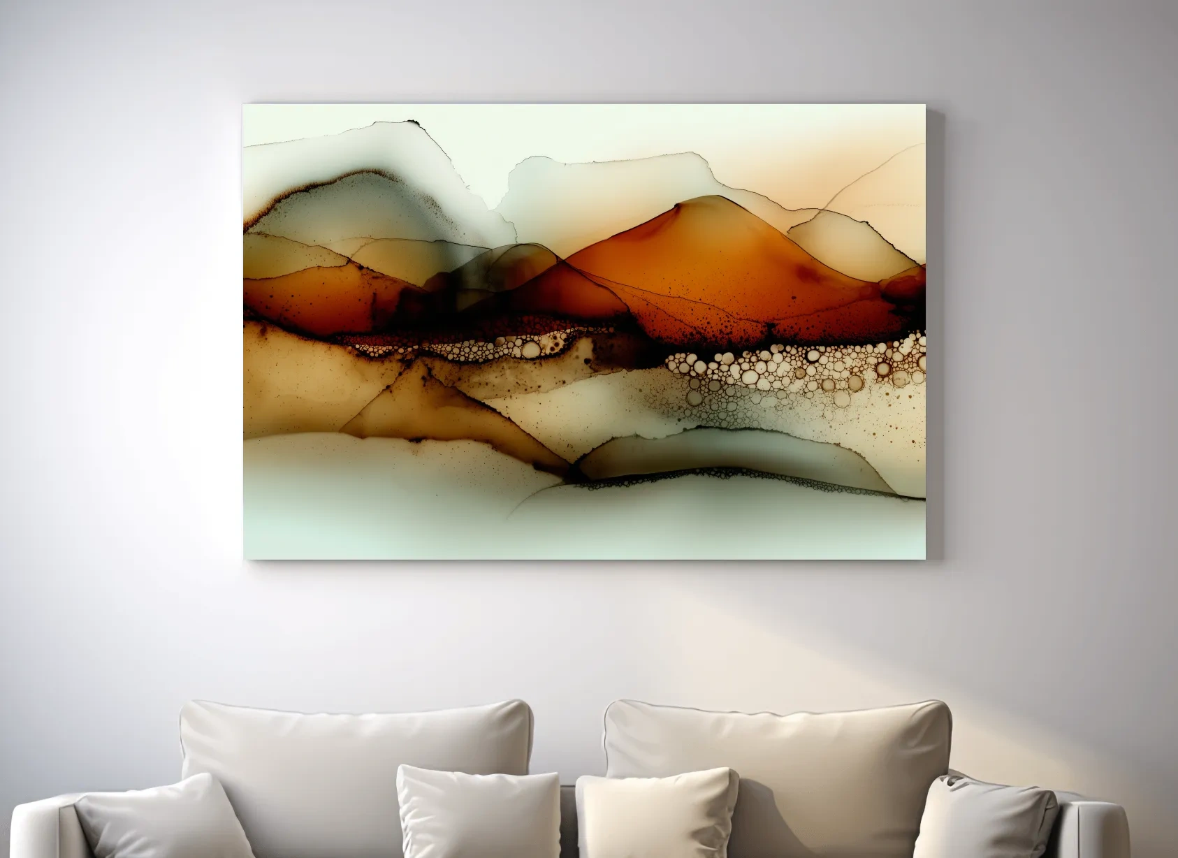 Amber Alcohol Ink Mountains - Abstract Landscape Wall Art