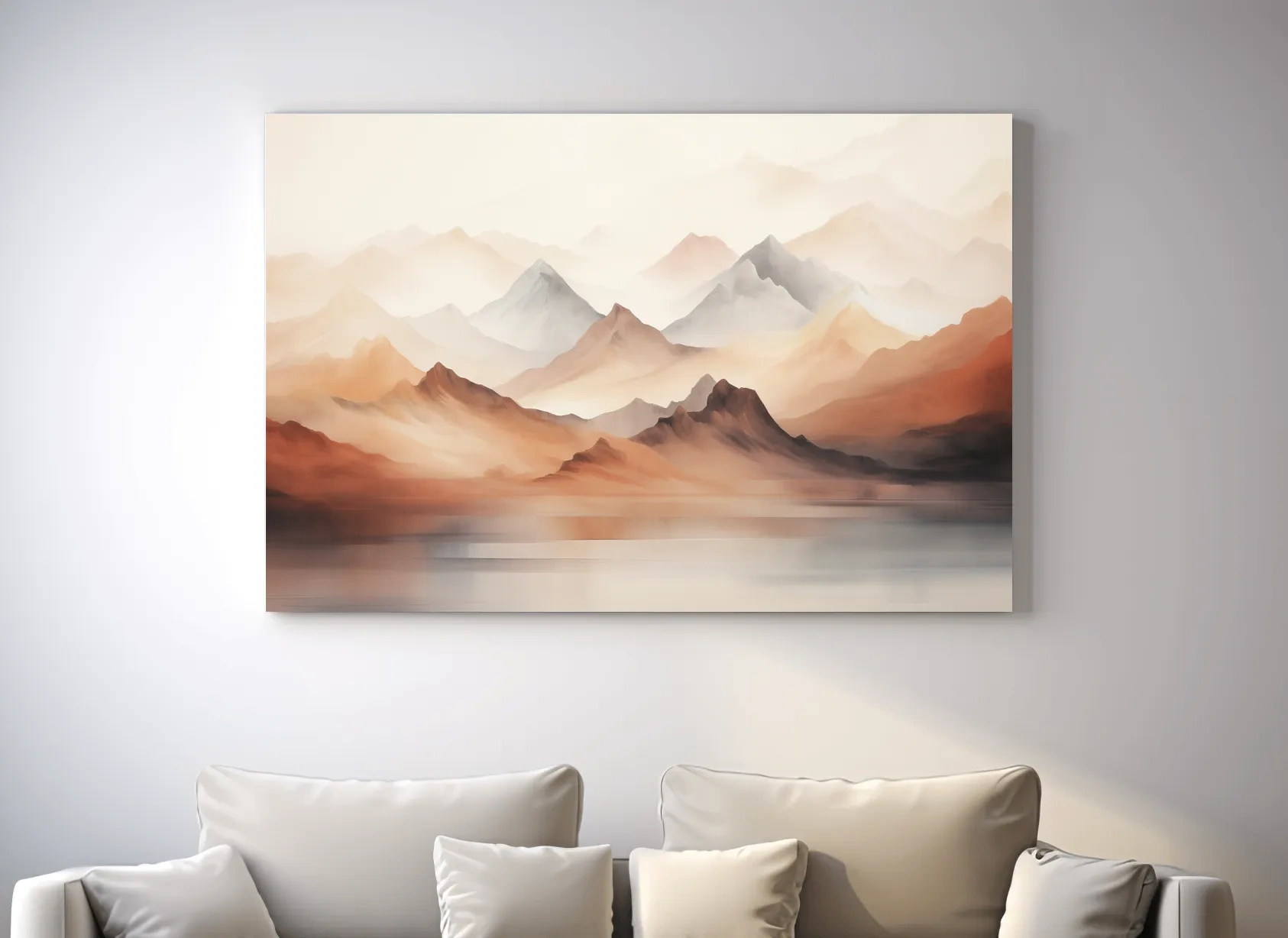 Pastel Mountain Range Watercolor - Warm Neutral Landscape Wall Art