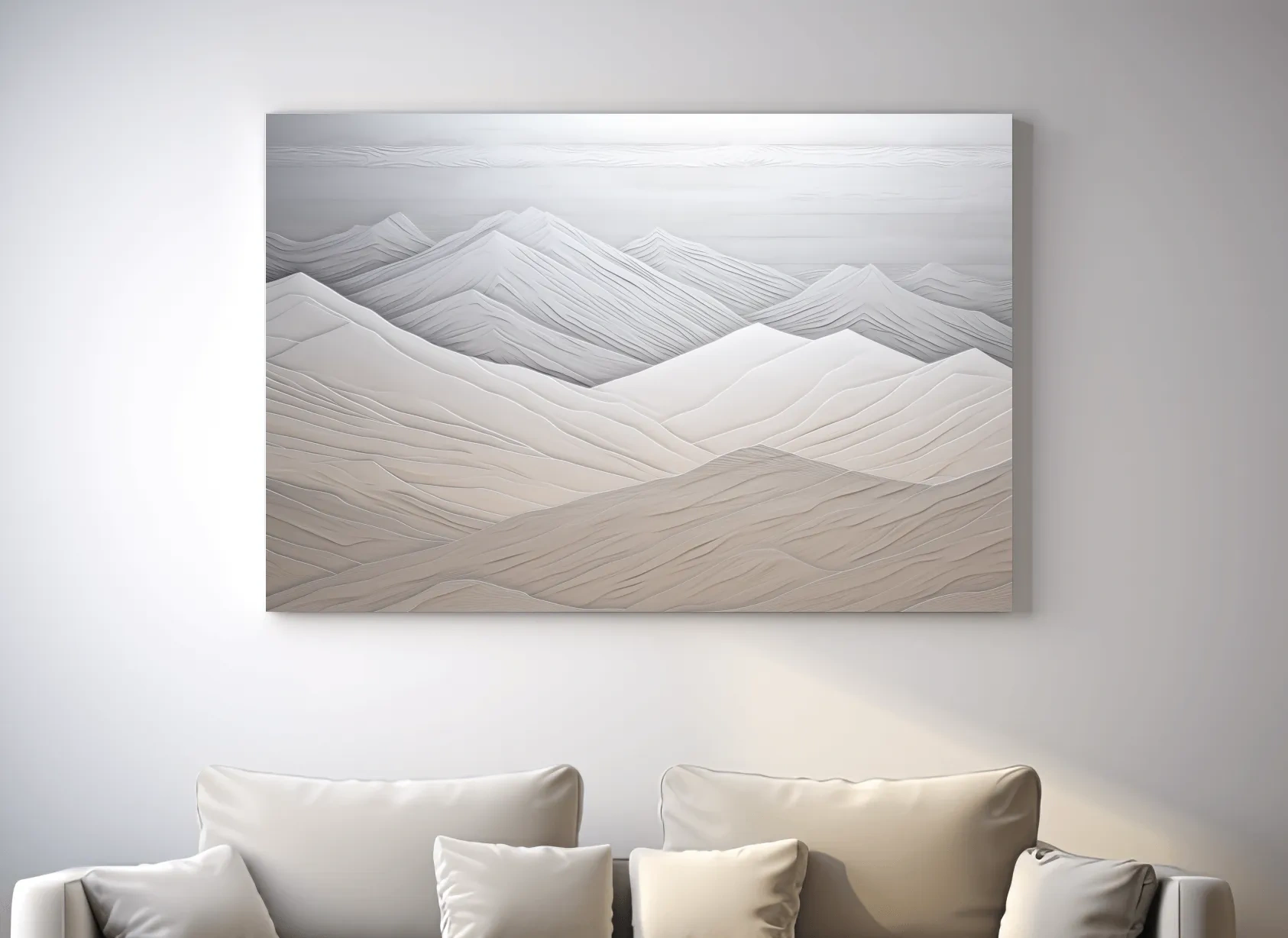 Minimalist Layered Mountain Relief Landscape - Monochrome Wall Art