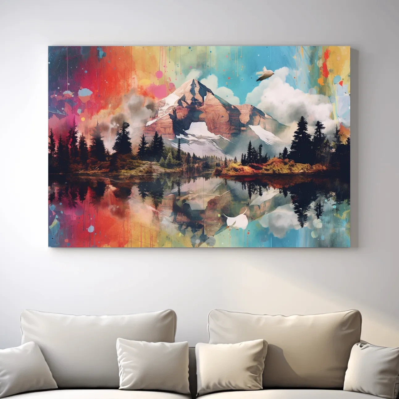 Colourful abstract mountain painting