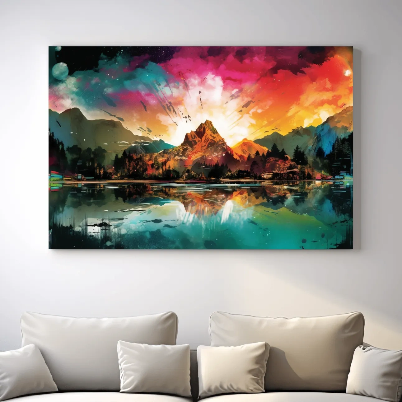 Colourful abstract mountain painting