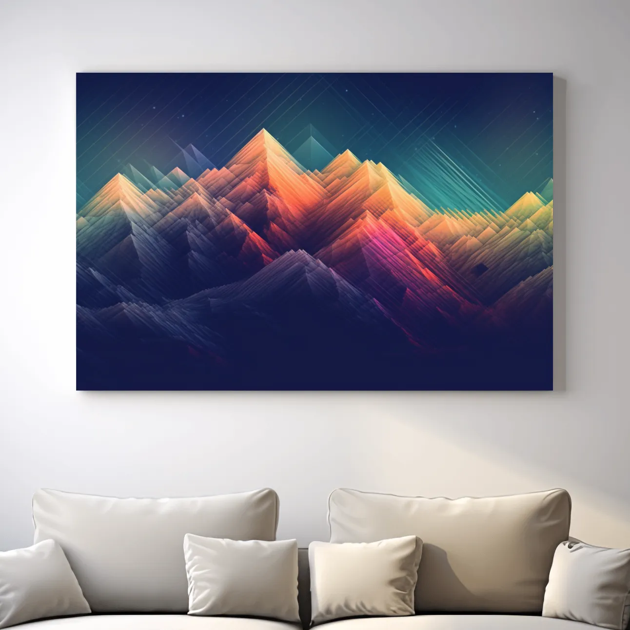 Glitched line art of a mountain landscape