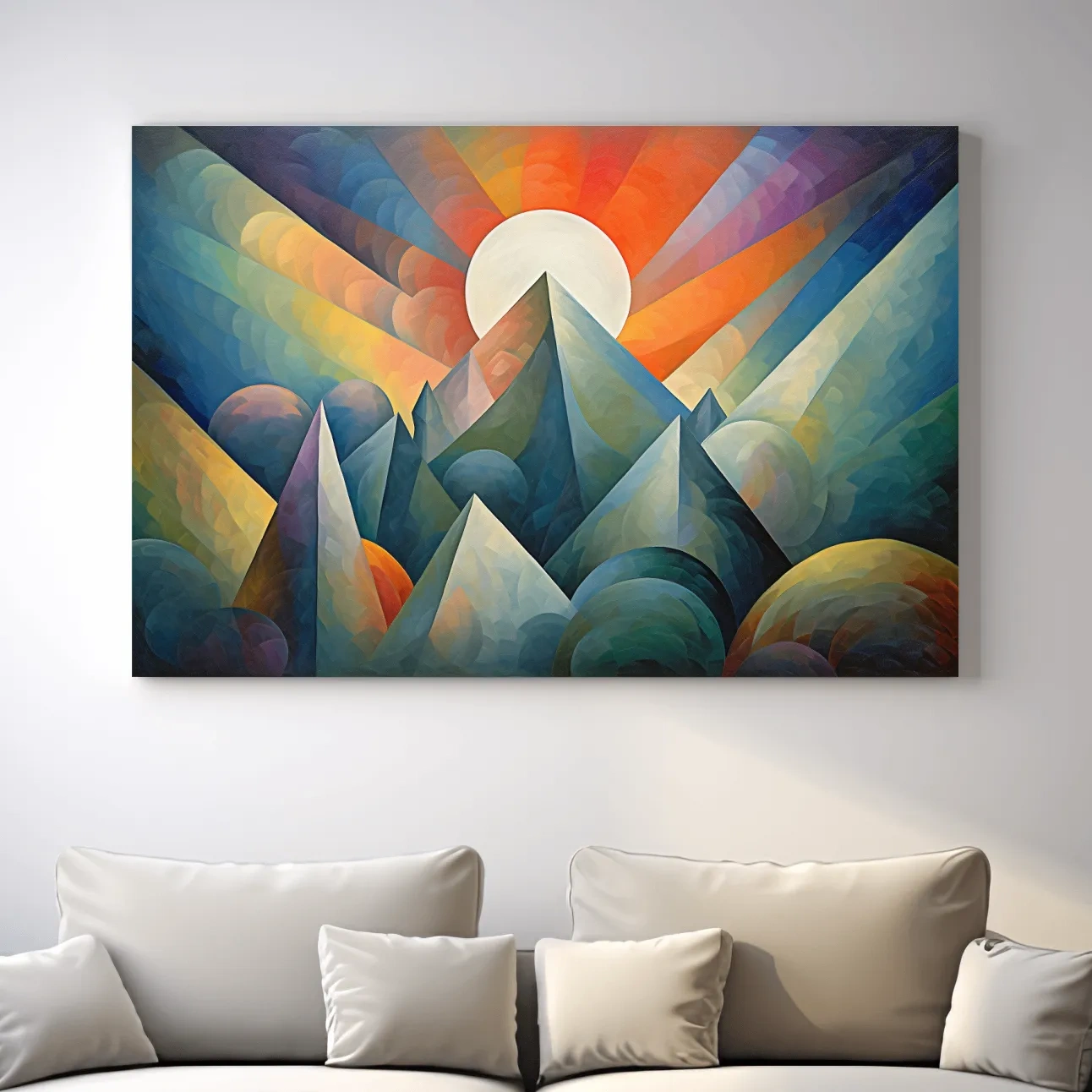 Abstract painting of mountains at sunrise