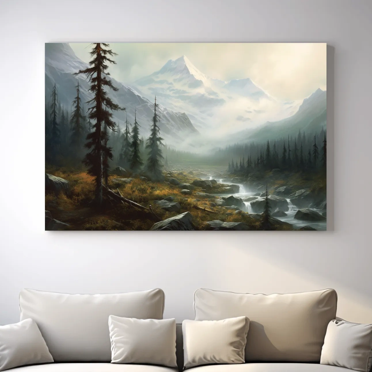 Painting of evening fog in the alpine