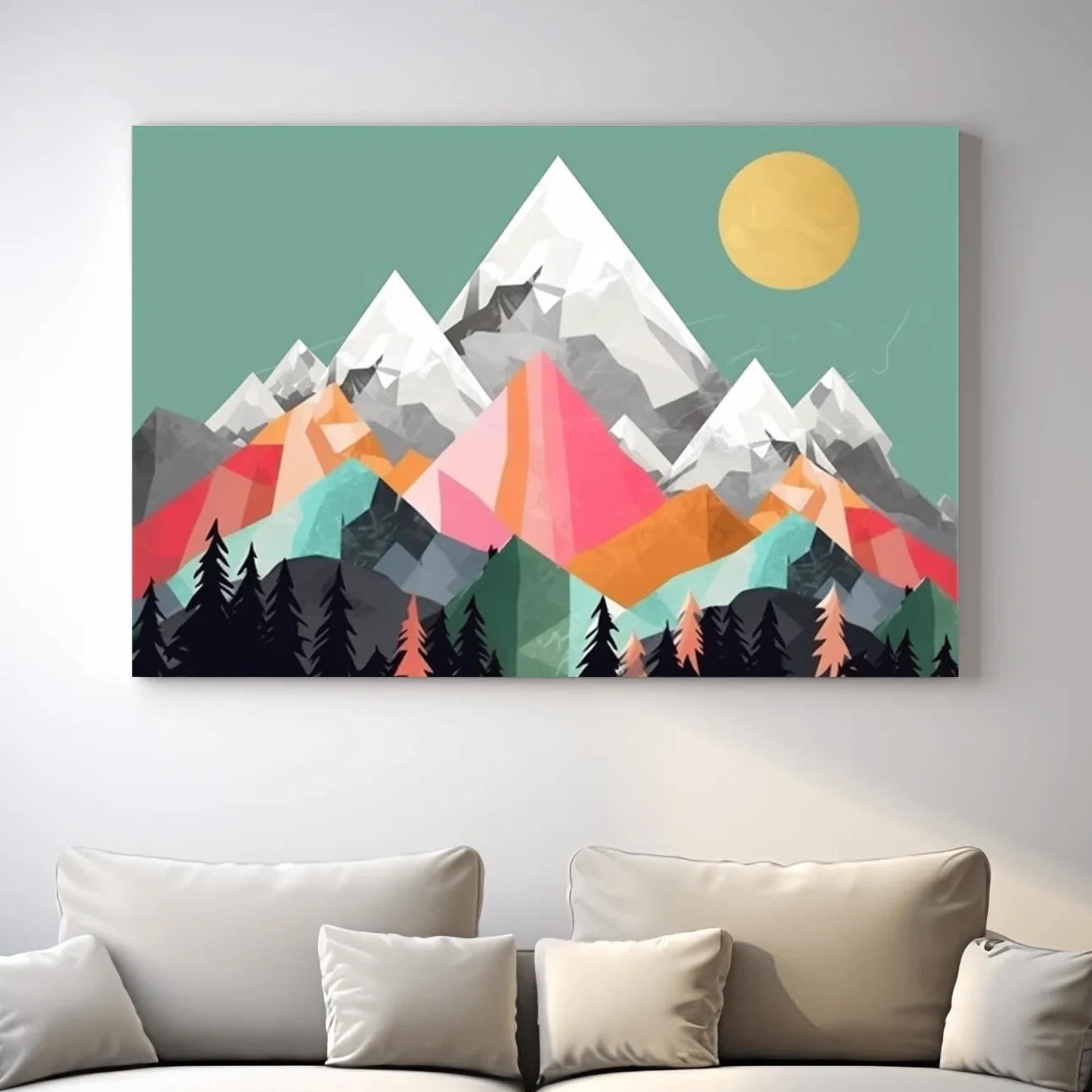 Simple 2D mountain art, colourful mountain ranges